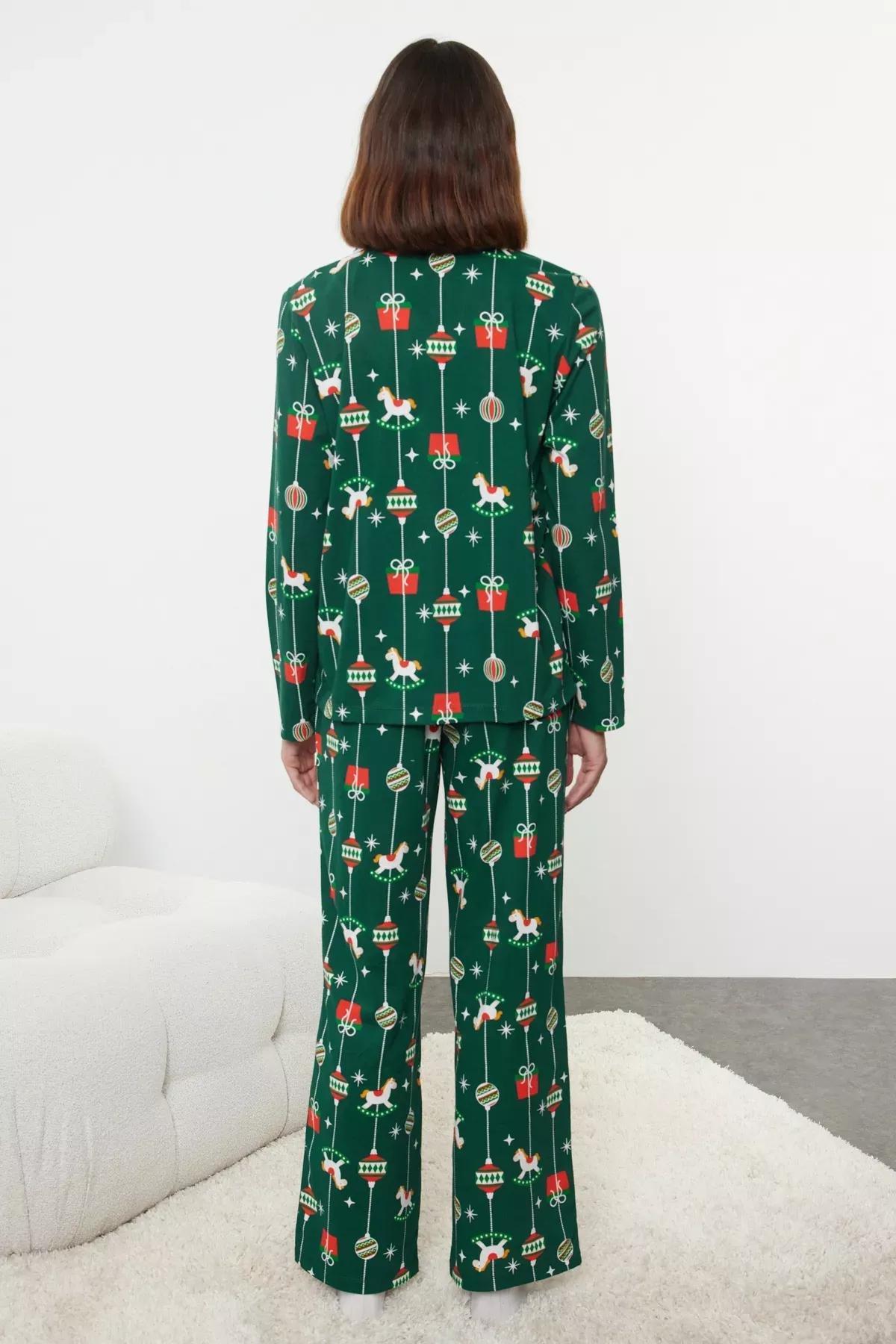 Green Cotton Themed Knitted Pyjamas Set, Green, large image number 4