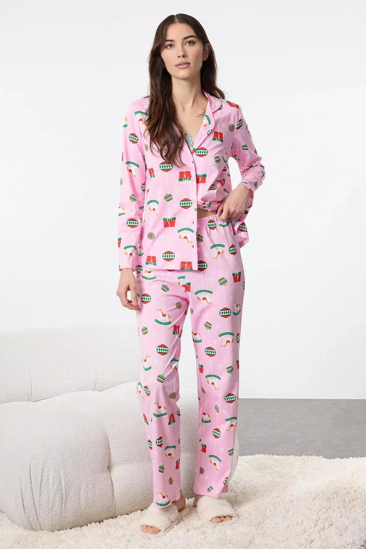 Pink Christmas Themed Pajama Set, , large image number 0