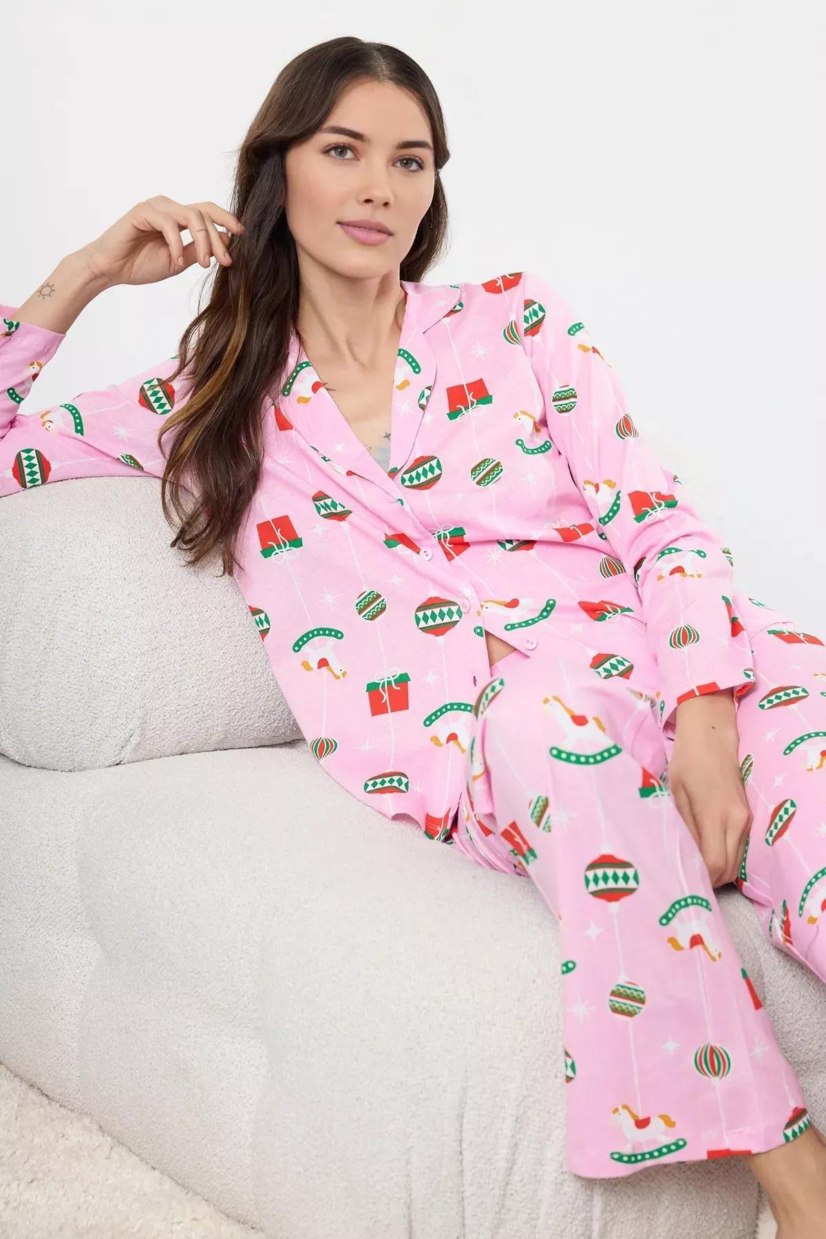 Pink Christmas Themed Pajama Set, , large image number 1