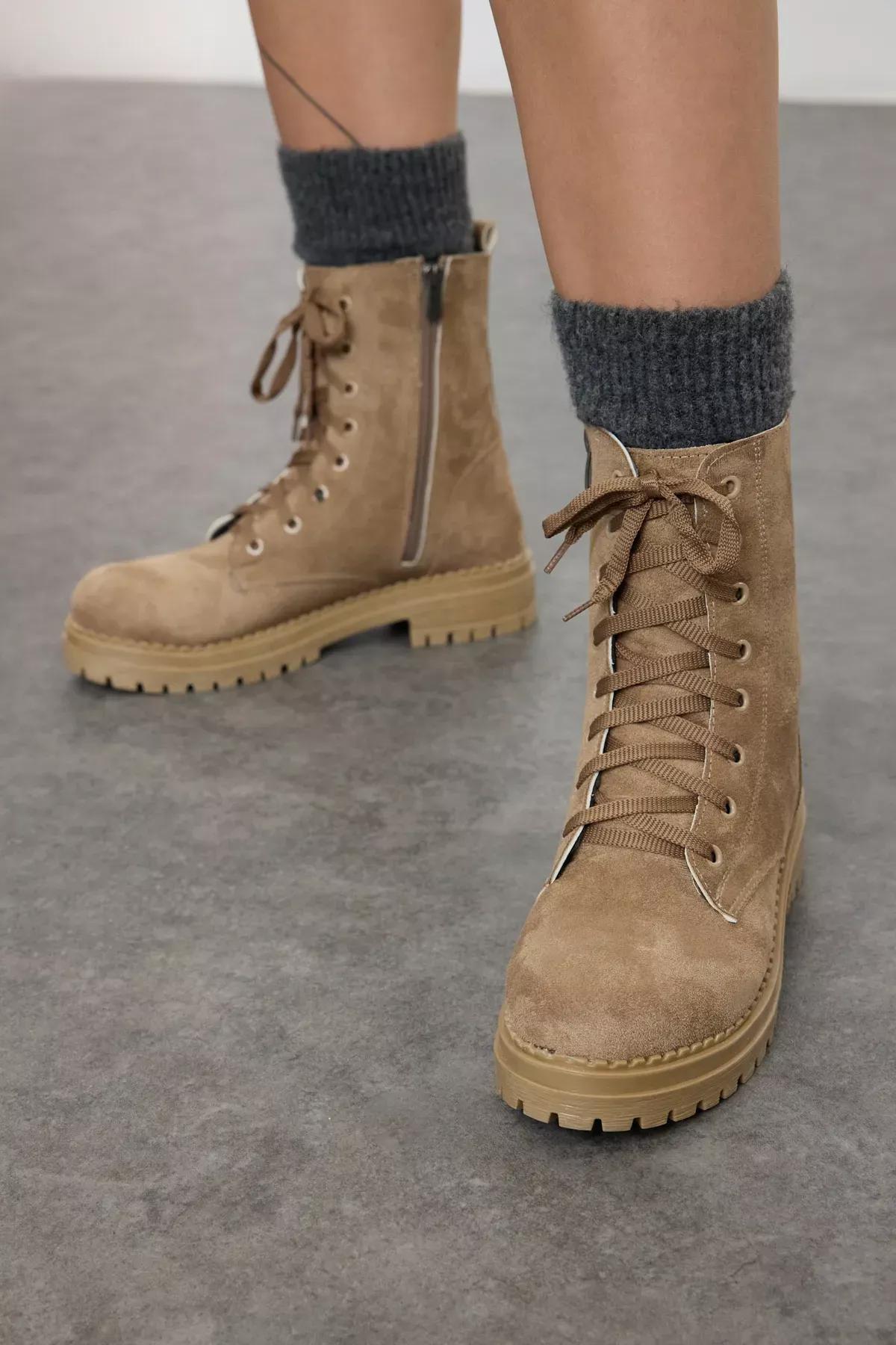 Grey Suede Combat Boots, , large image number 1