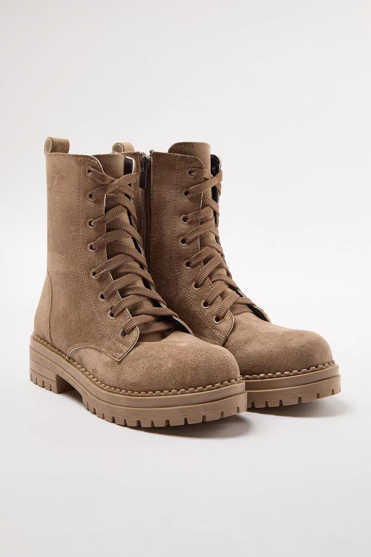 Grey Suede Combat Boots, , large image number 2
