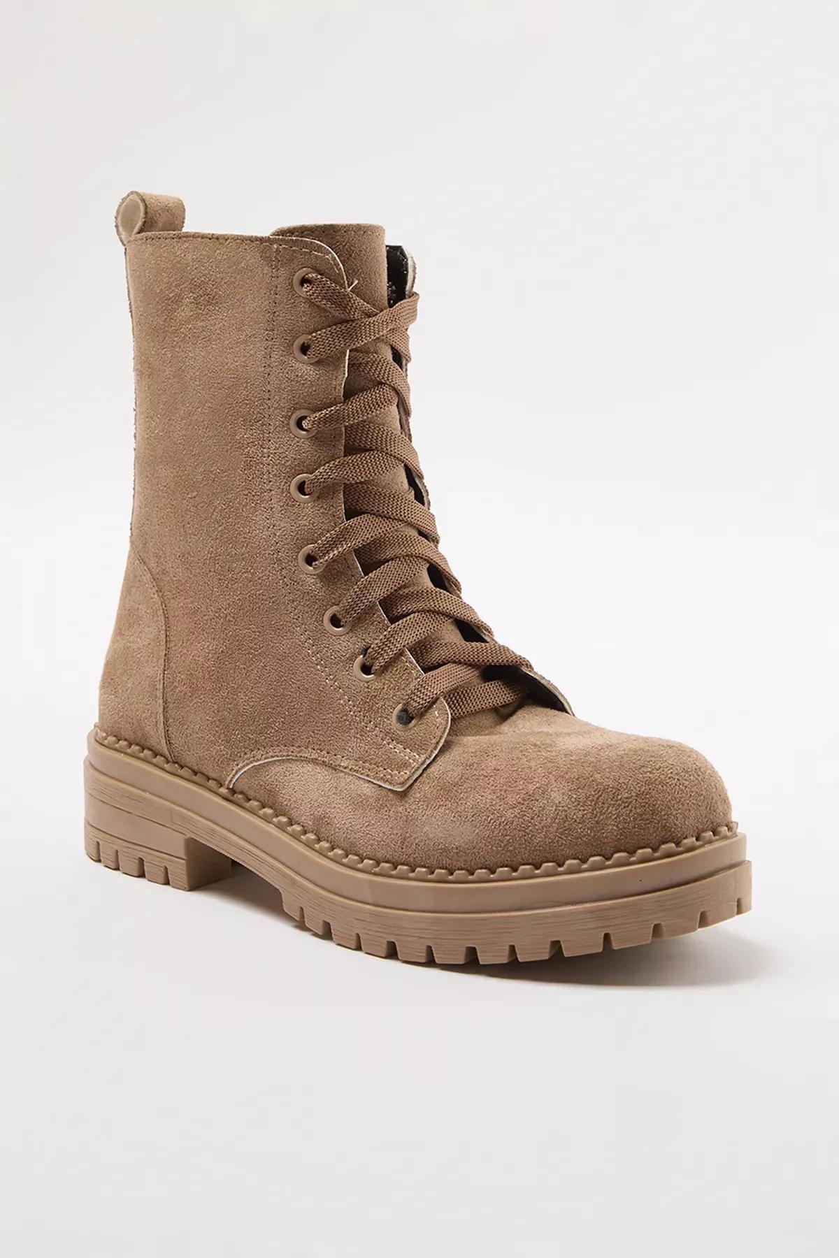 Grey Suede Combat Boots, , large image number 3