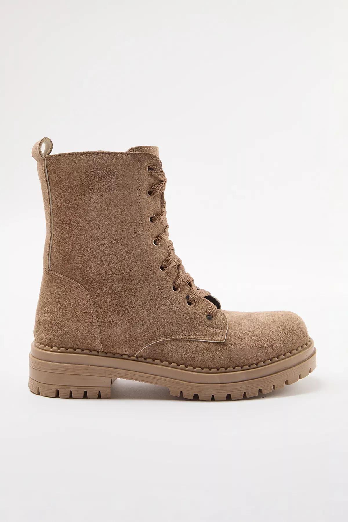 Grey Suede Combat Boots, , large image number 4
