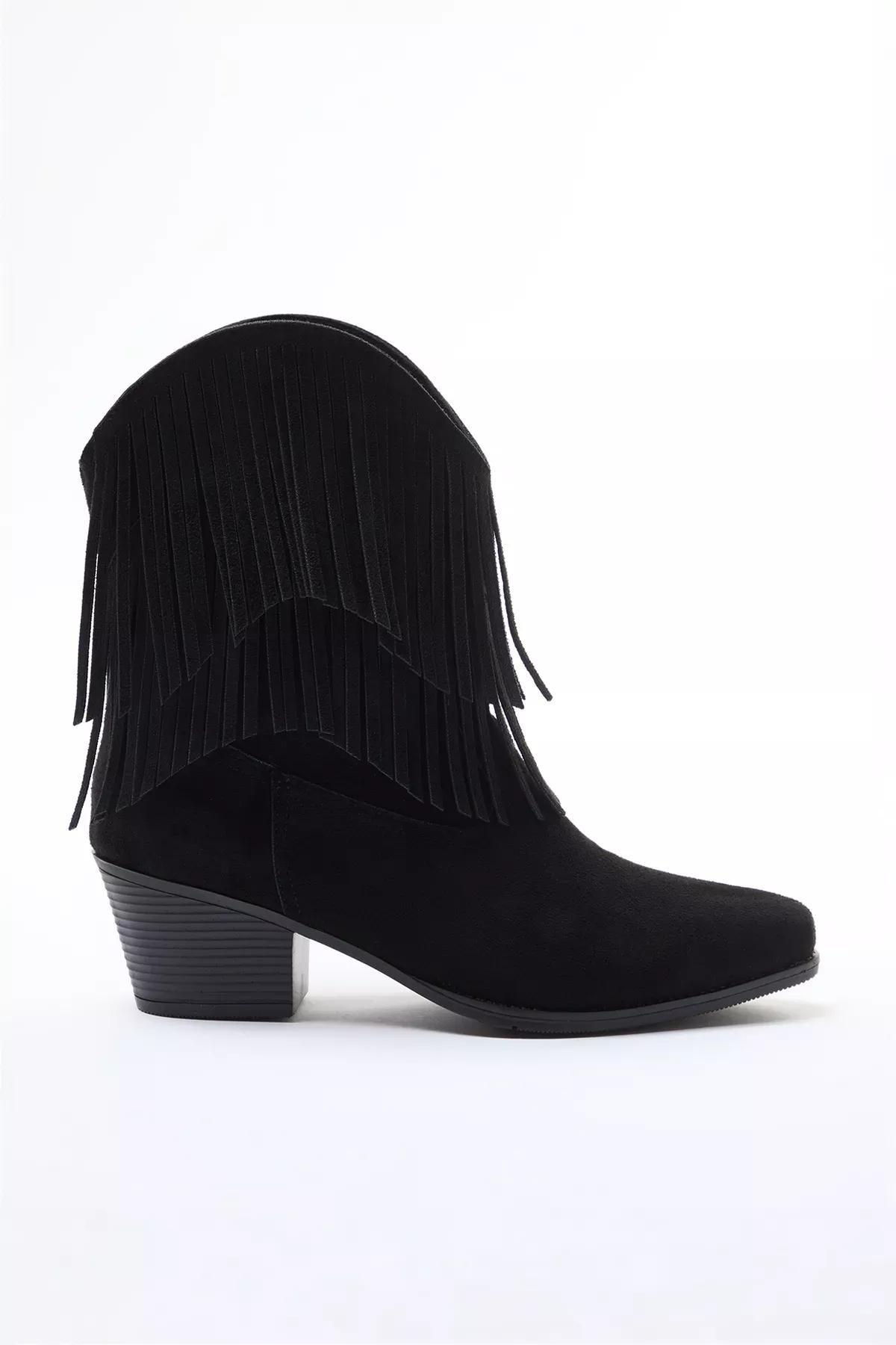 Black Suede Tassel Heel Boots, , large image number 0