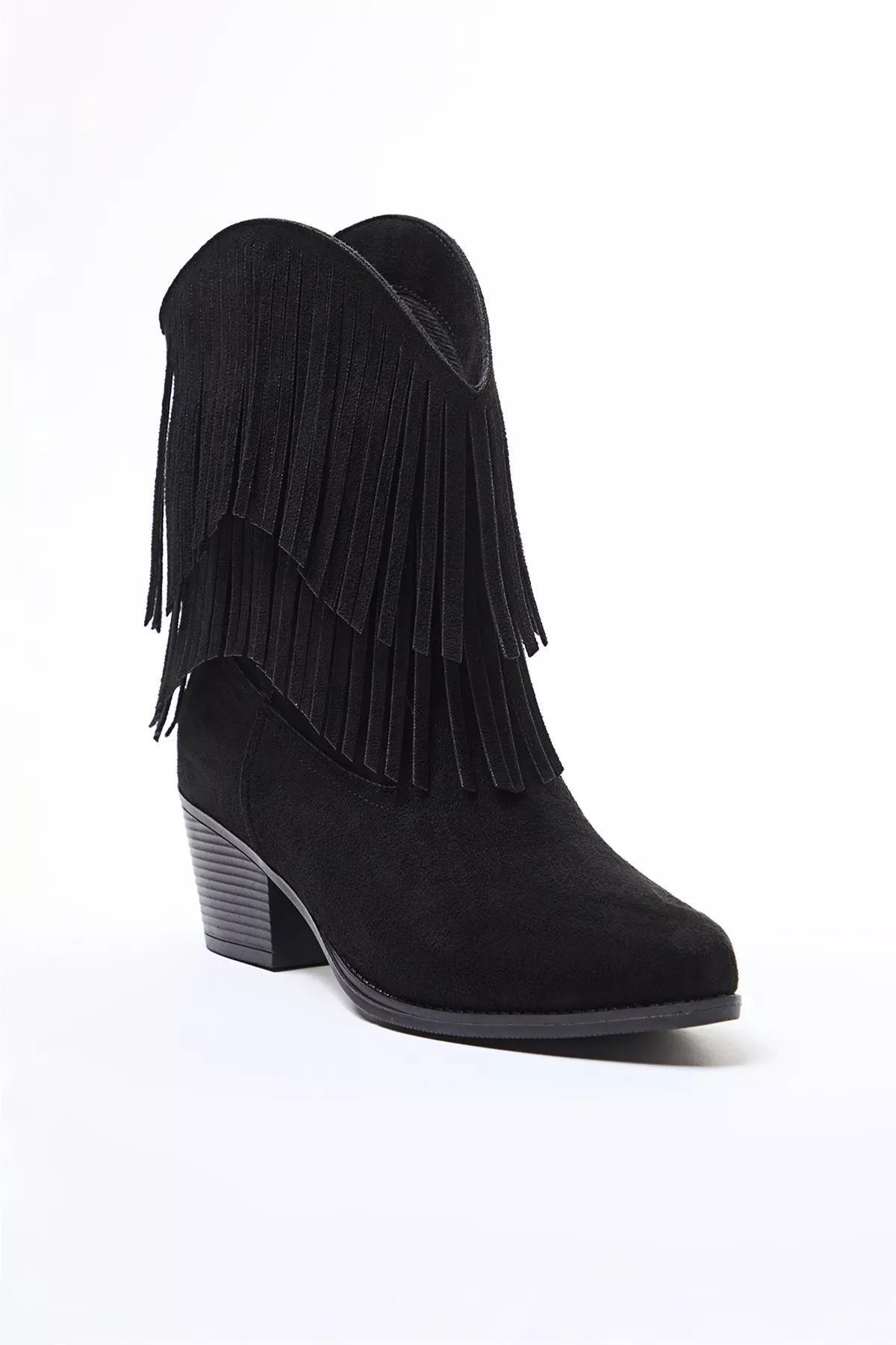 Black Suede Tassel Heel Boots, , large image number 2