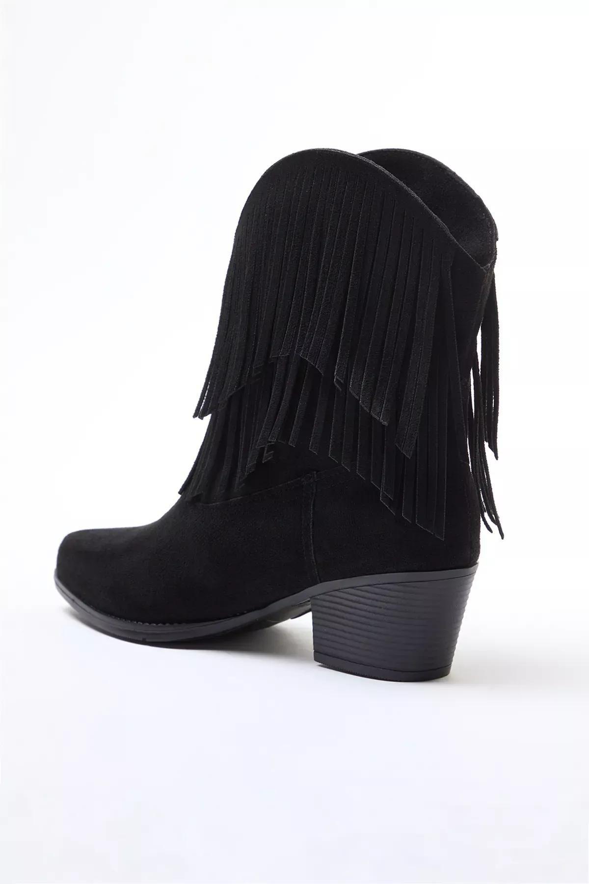 Black Suede Tassel Heel Boots, , large image number 3