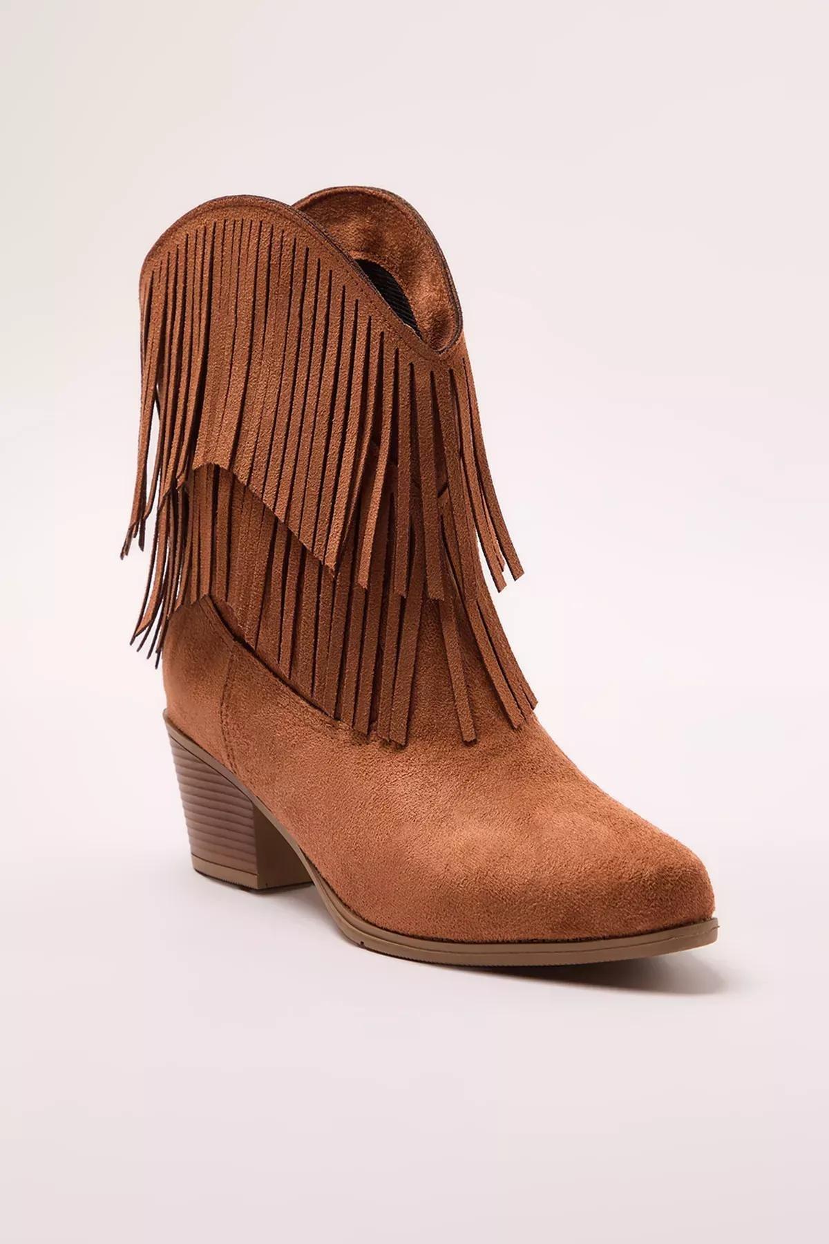 Brown Tasselled Cowboy Block Heeled Boots, , large image number 4