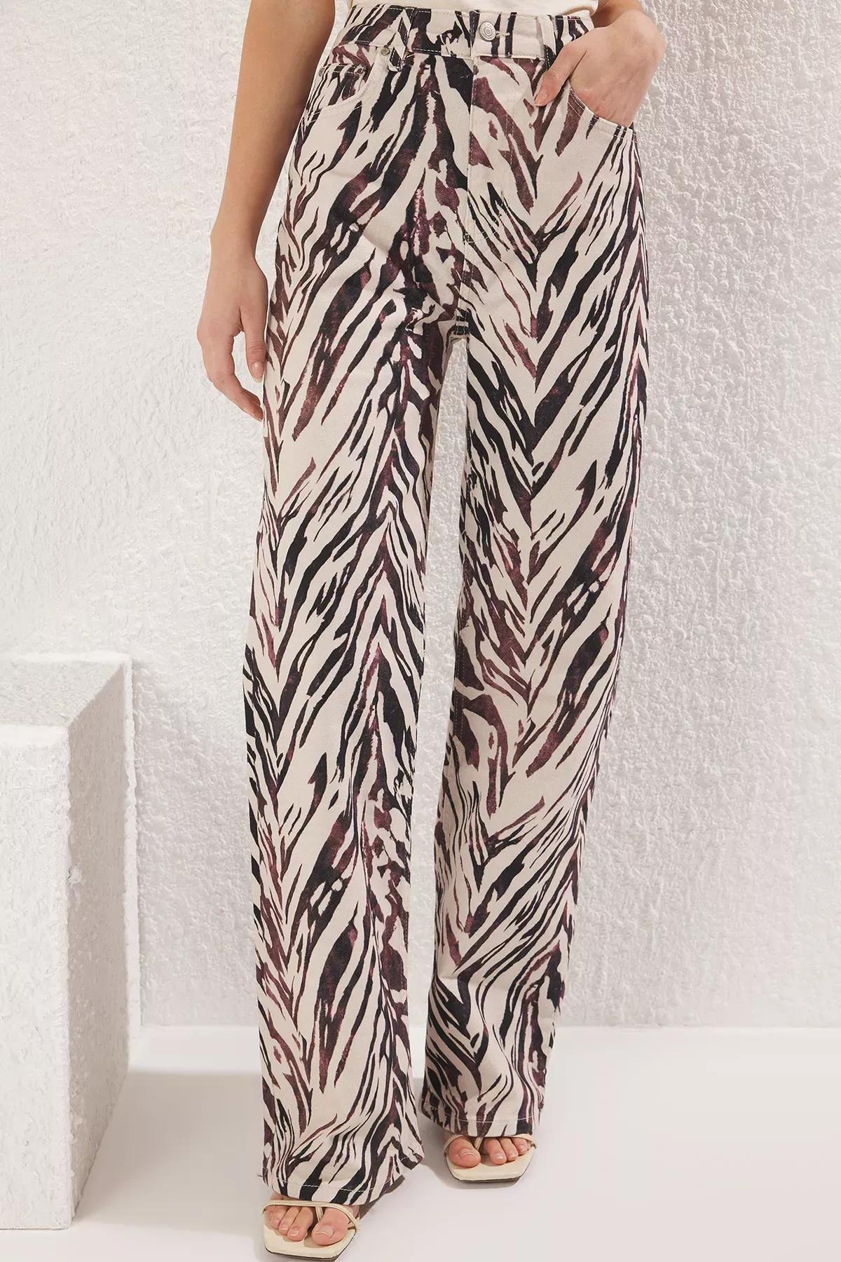 Brown Animal Print Wide Jeans, , large image number 2