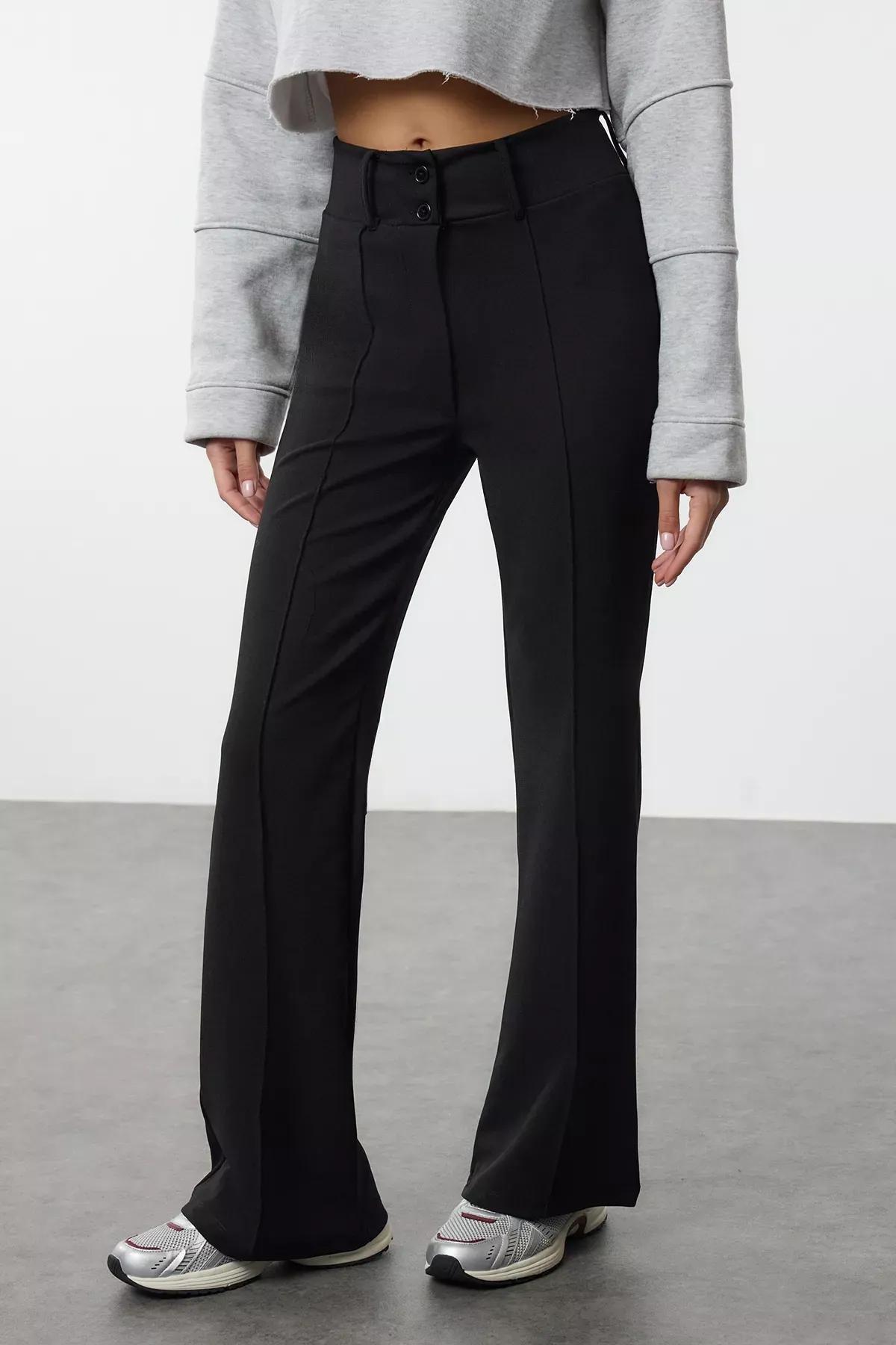 Black Flare Ribbed Knit Trousers, , large image number 4