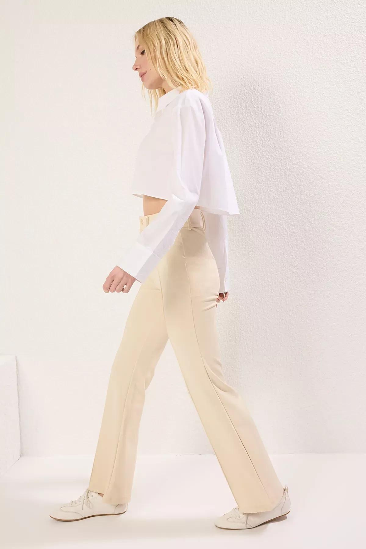Light Yellow Flare Waist Trousers, , large image number 1