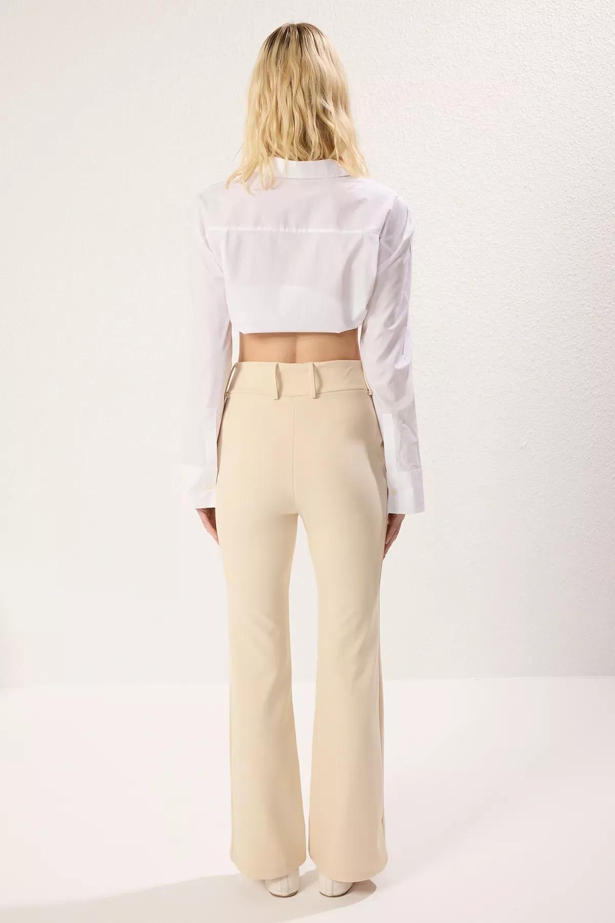 Light Yellow Flare Waist Trousers, , large image number 4