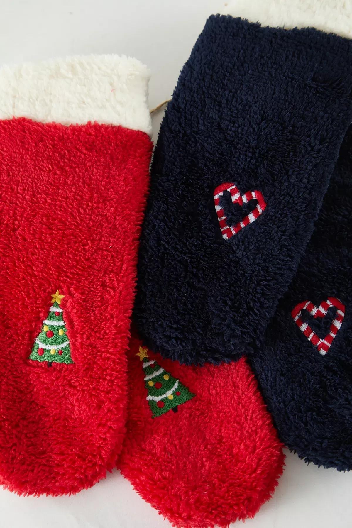 Multicolour Themed Embroidered Terry Knitted Socks, Set Of 2, C101_6483, large image number 0