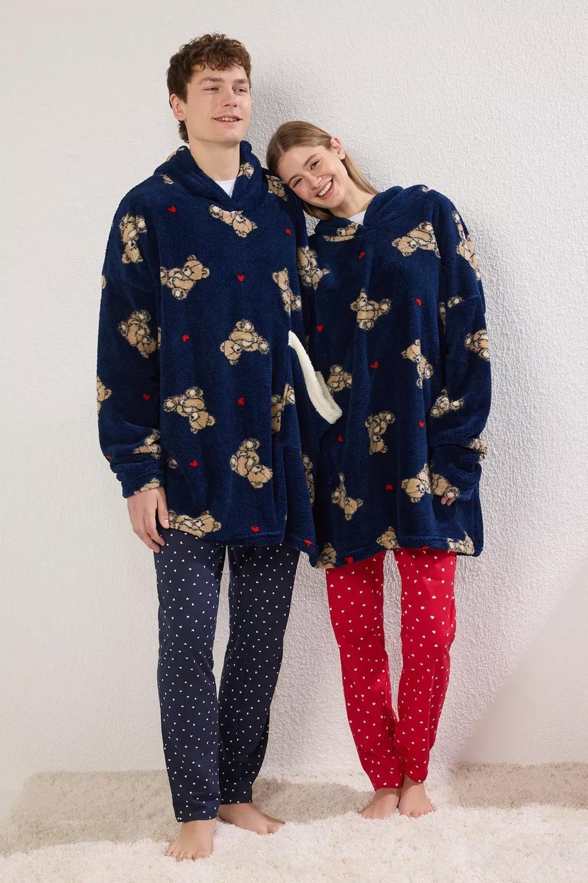 Navy Unisex Couple Teddy Bear Gown, Navy Blue-Multicolor, large image number 0