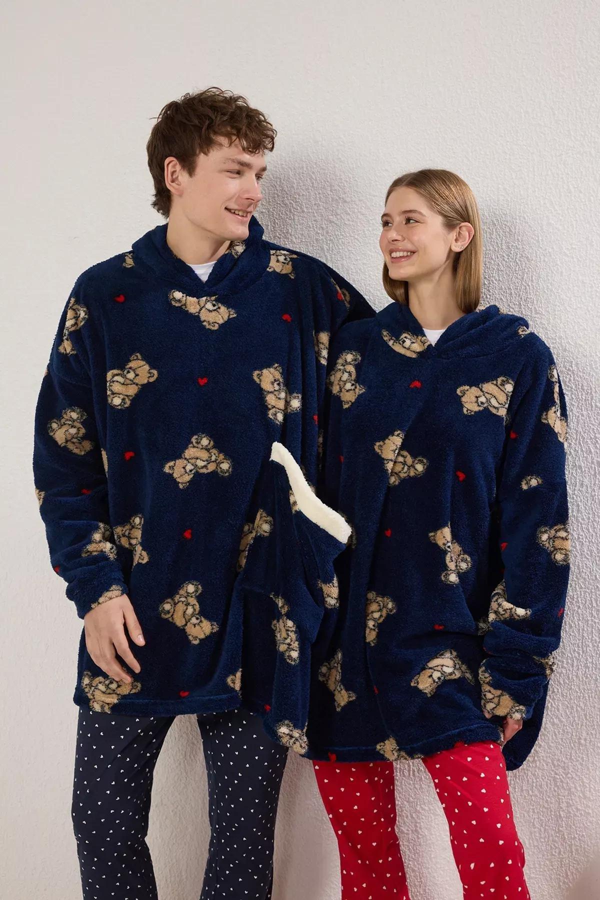 Navy Unisex Couple Teddy Bear Gown, Navy Blue-Multicolor, large image number 1