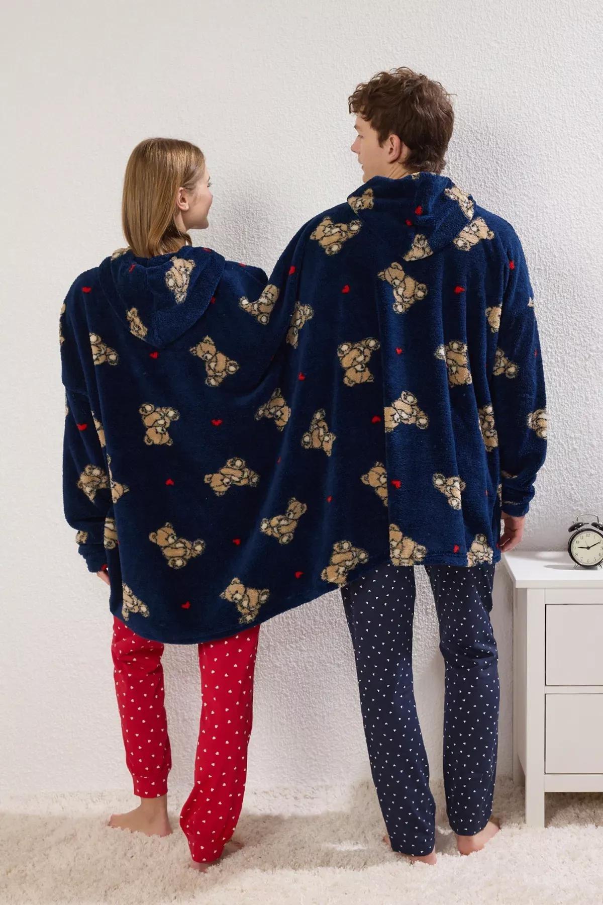 Navy Unisex Couple Teddy Bear Gown, Navy Blue-Multicolor, large image number 2