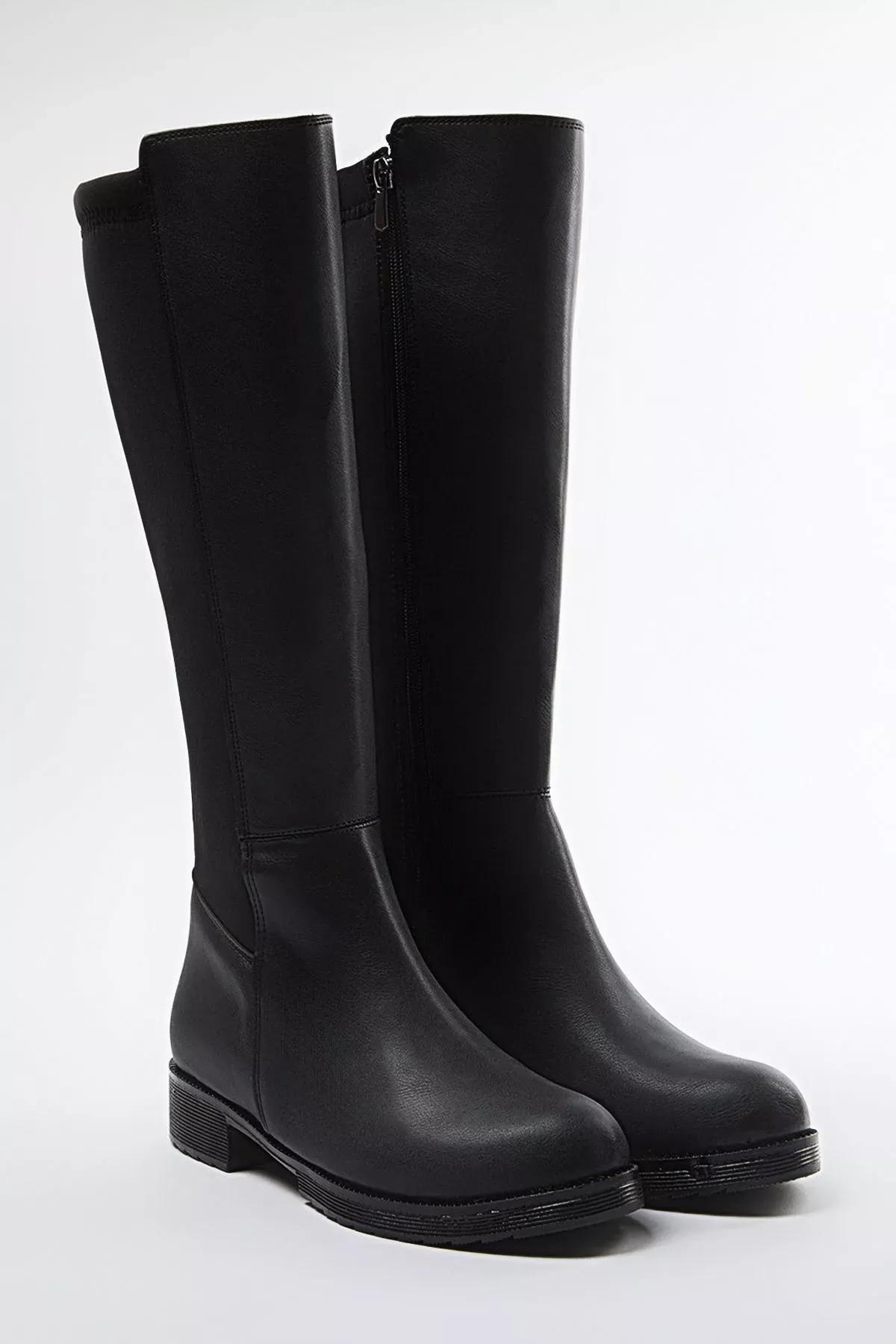 Black Zipper Flat Heel Boots, BLACK, large image number 4