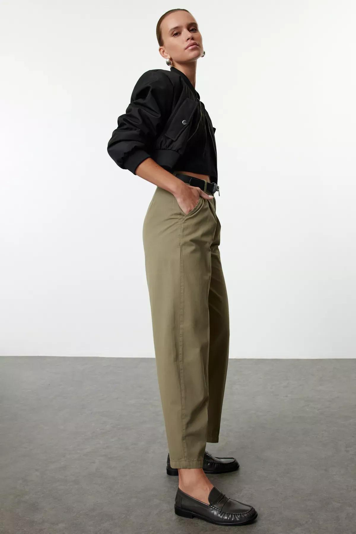 Green Belted Mom Jeans, , large image number 1