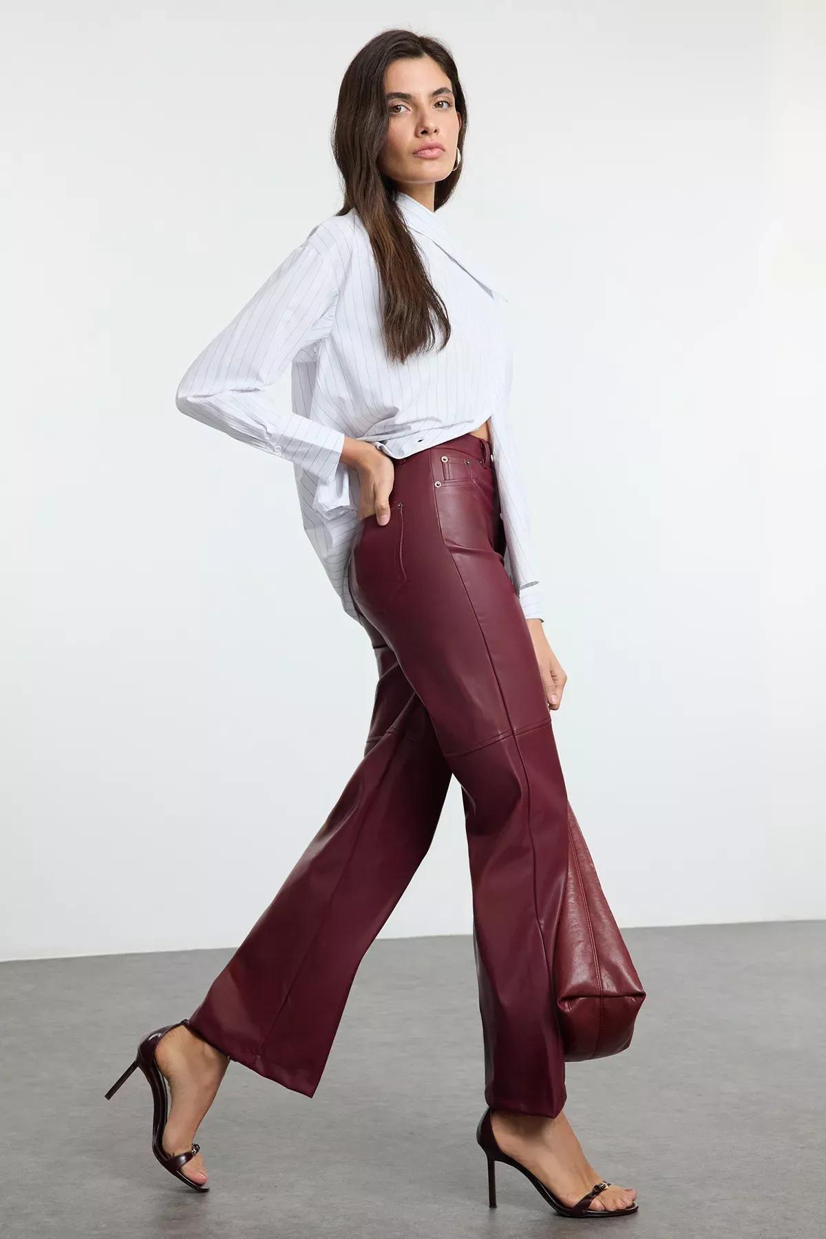 Red Straight Trousers, Burgundy, large image number 0