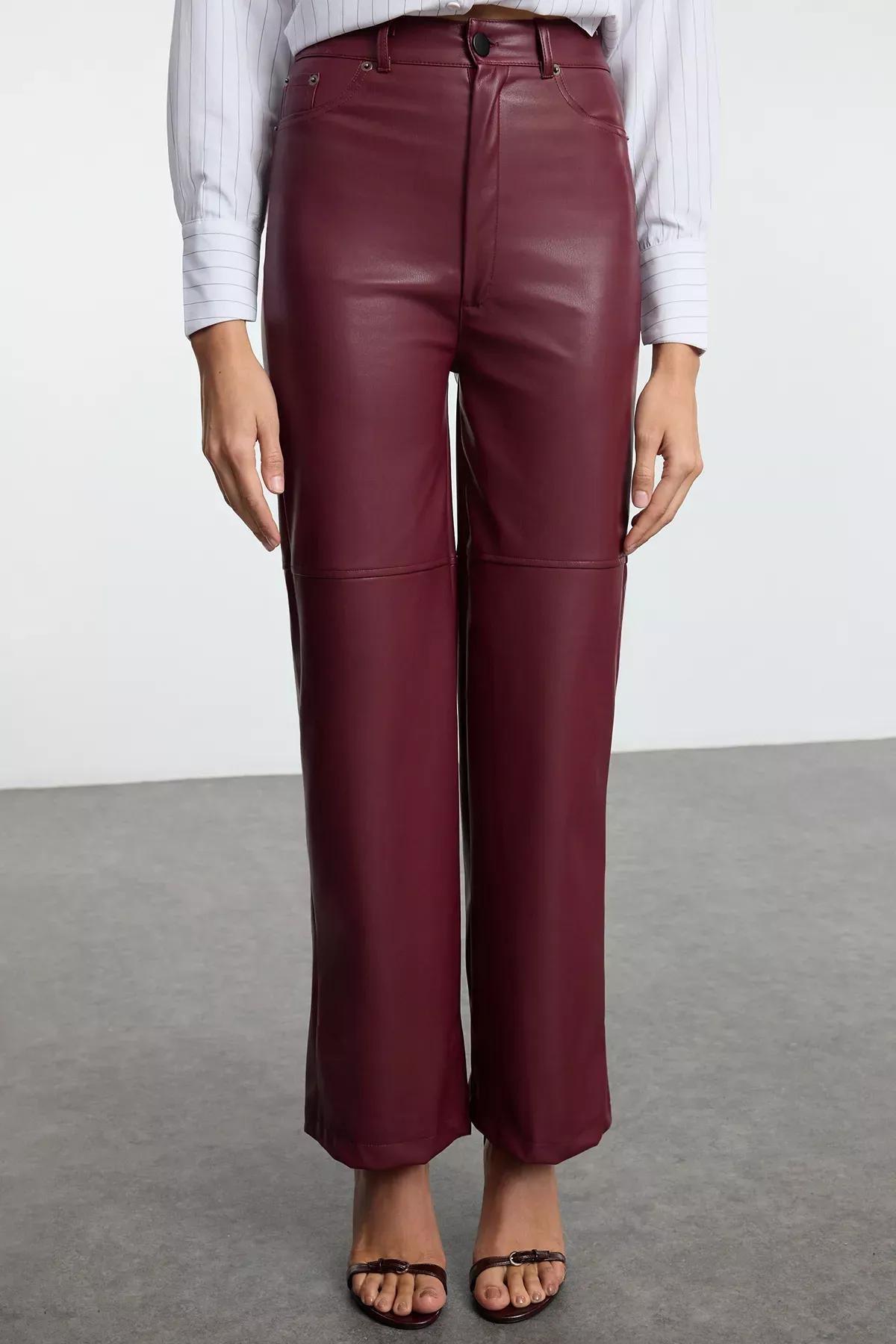 Red Straight Trousers, Burgundy, large image number 2