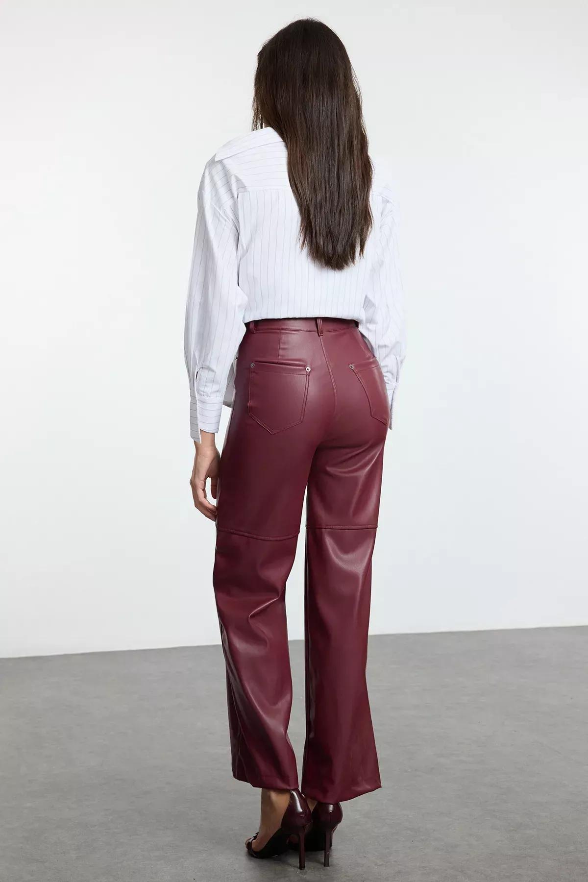 Red Straight Trousers, Burgundy, large image number 4