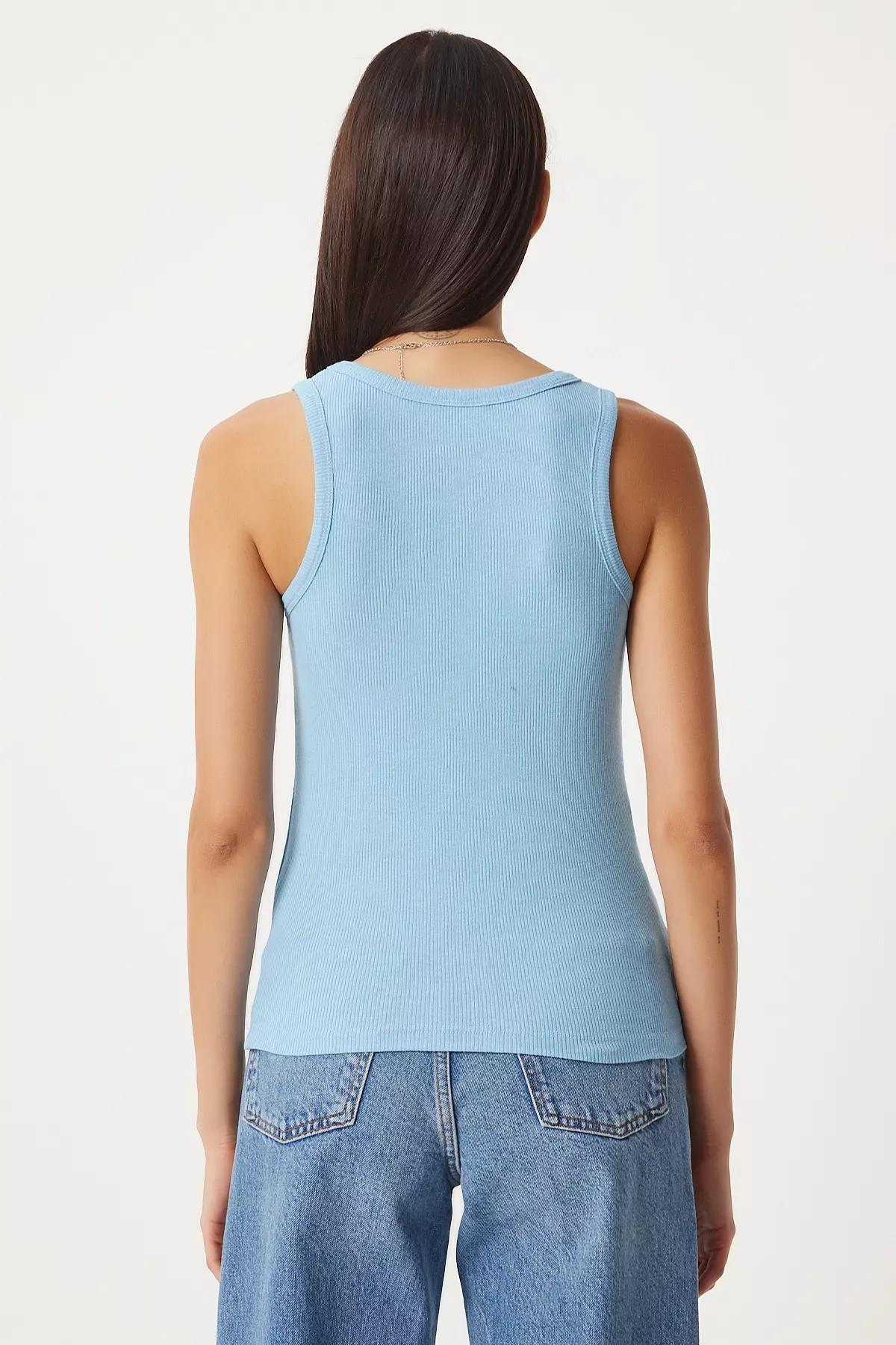 Blue Ribbed Strappy Knitted Undershirt, Set Of 2, , large image number 4