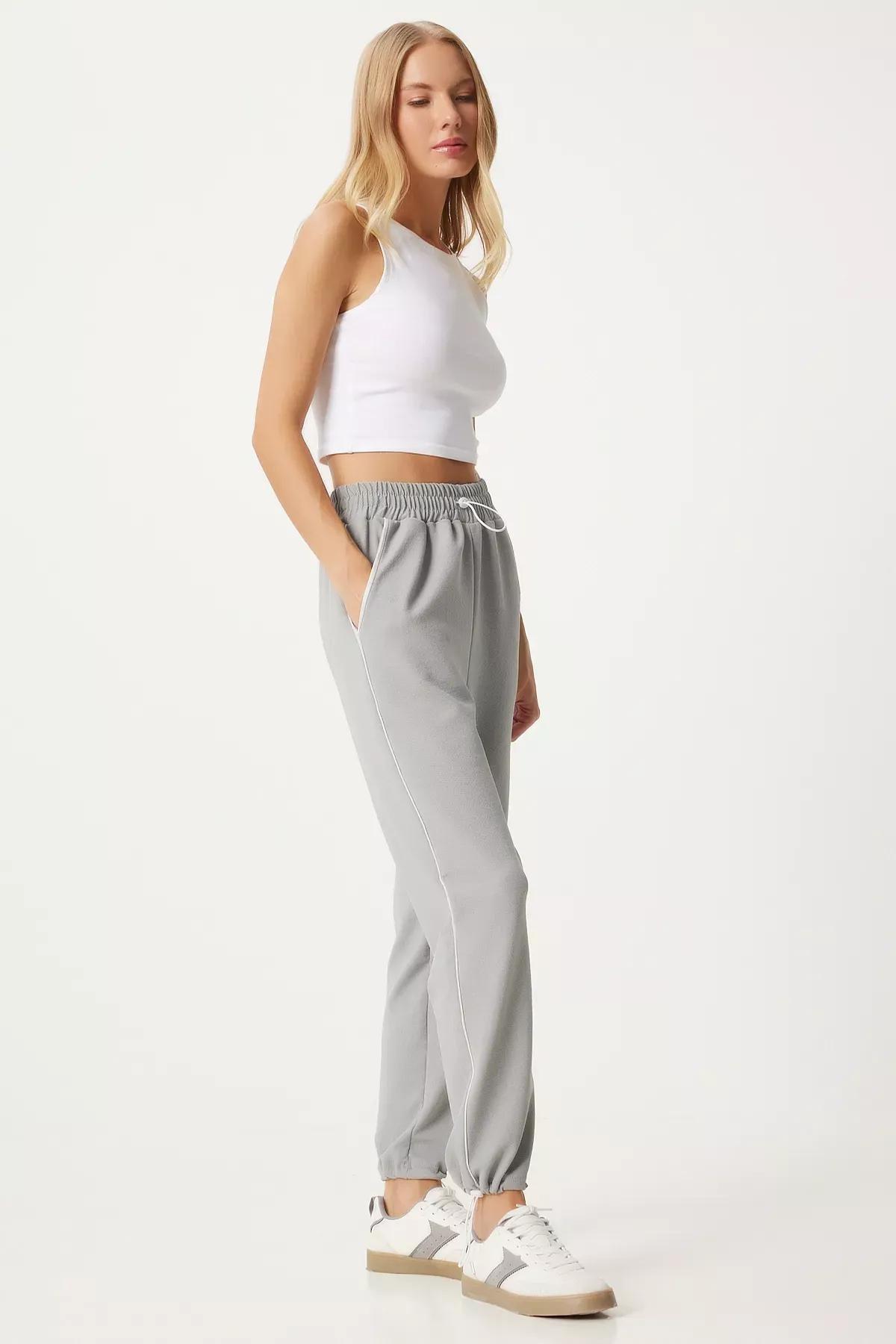 Grey Stripe Knit Sweatpants, Grey, large image number 0