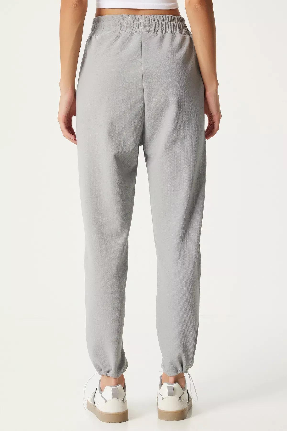 Grey Stripe Knit Sweatpants, Grey, large image number 4