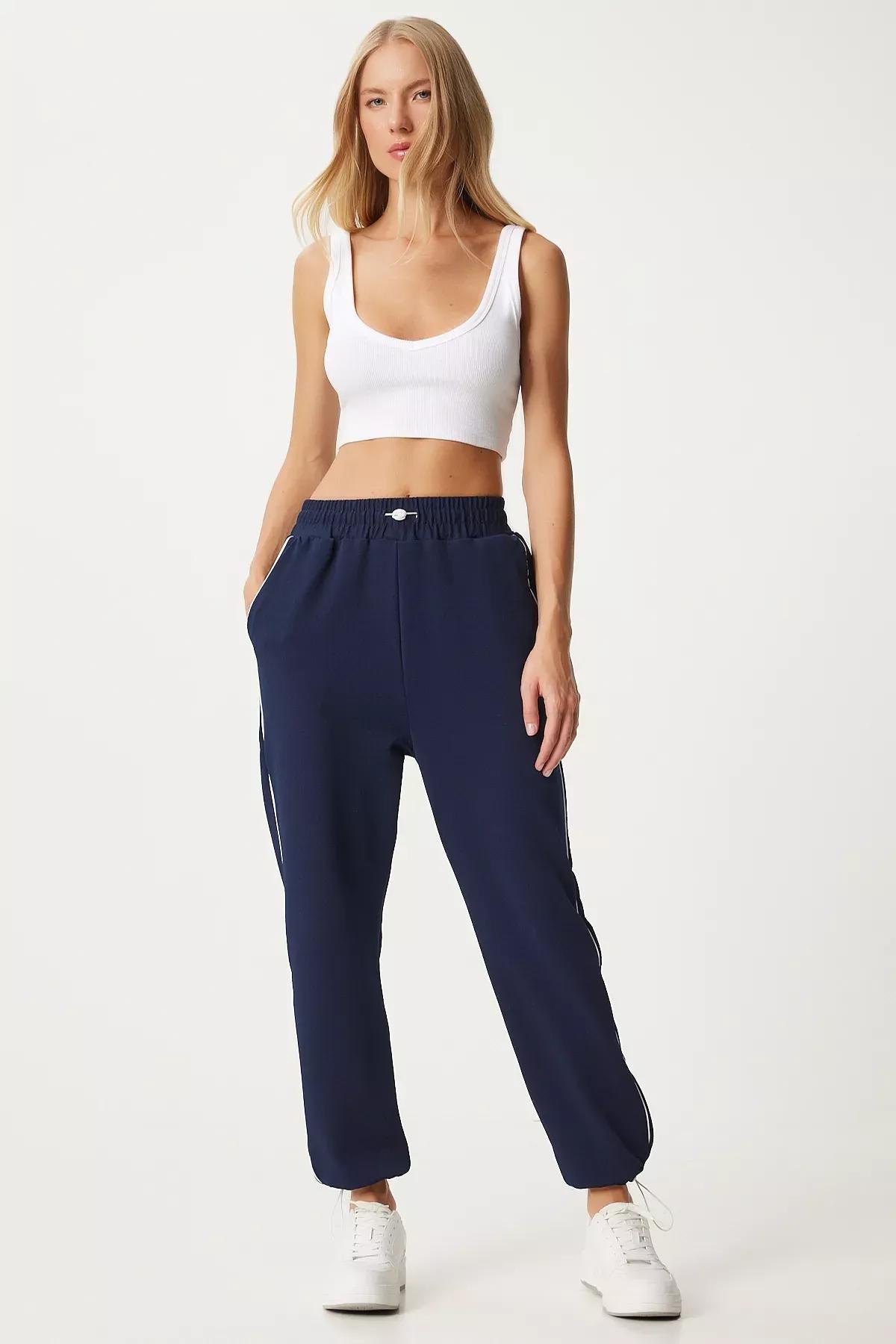 بنطال رياضي مُحاك مخطط، كحلي, Navy blue, large image number 1