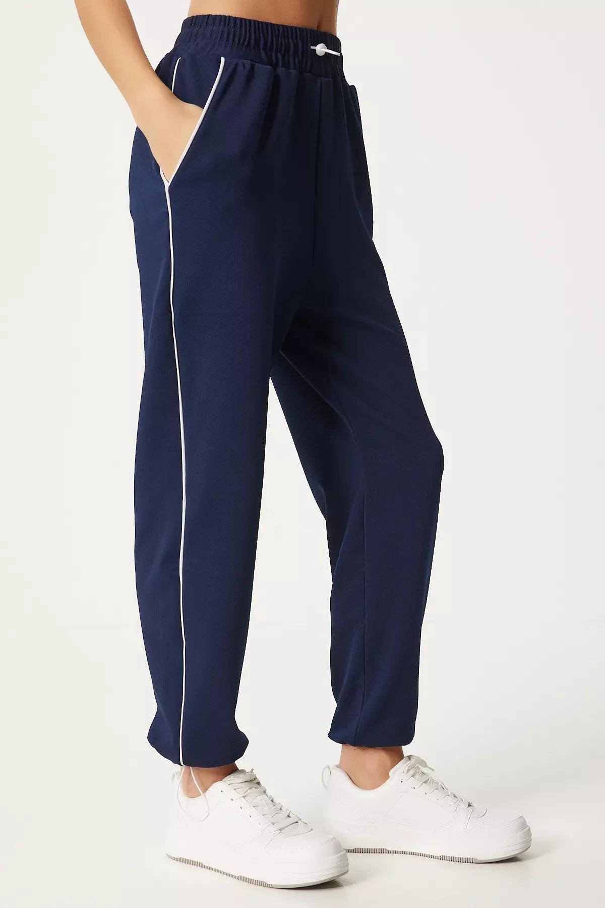 بنطال رياضي مُحاك مخطط، كحلي, Navy blue, large image number 3