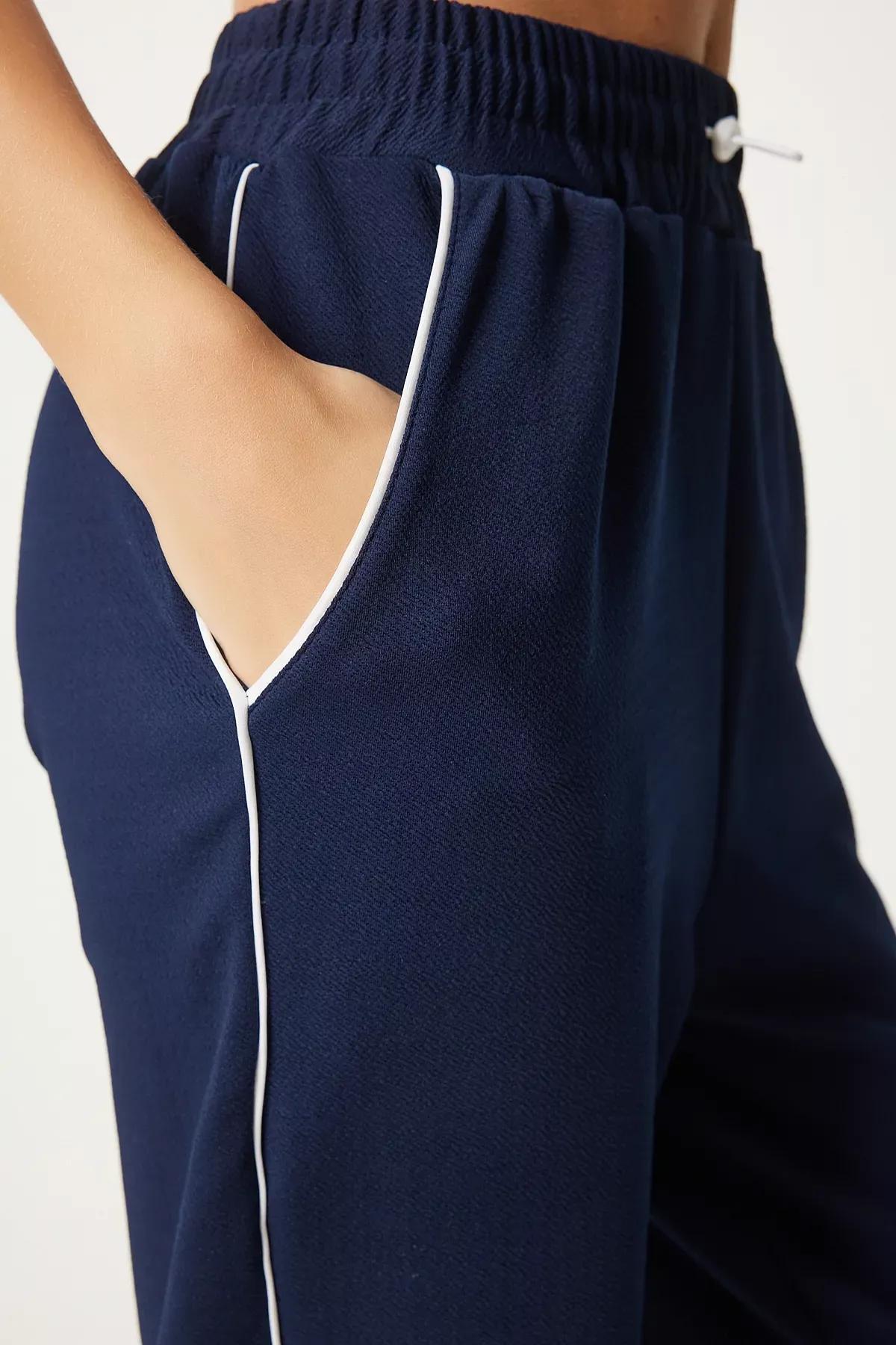 بنطال رياضي مُحاك مخطط، كحلي, Navy blue, large image number 4