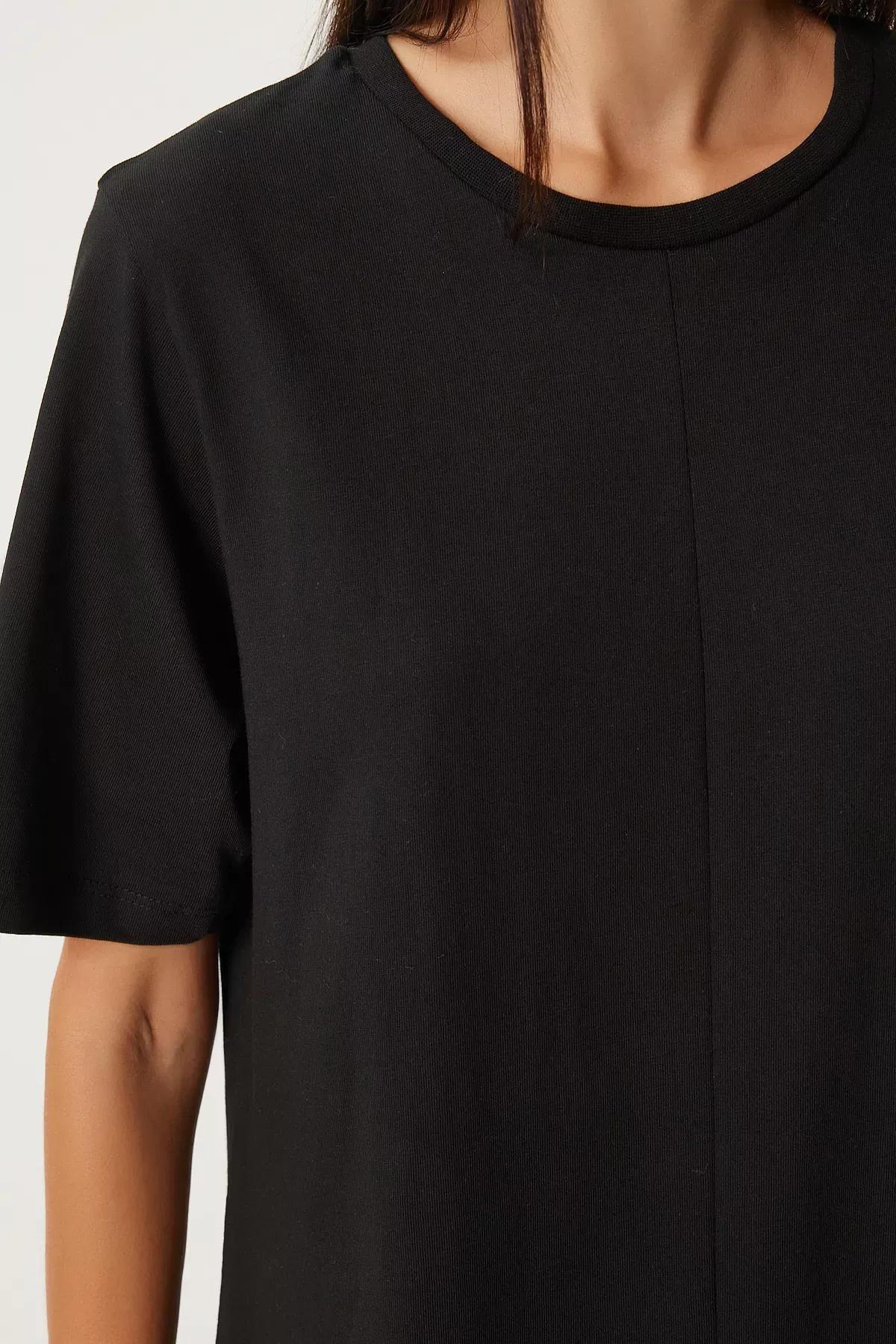 Black Crew Neck Combed Cotton Dress, , large image number 4
