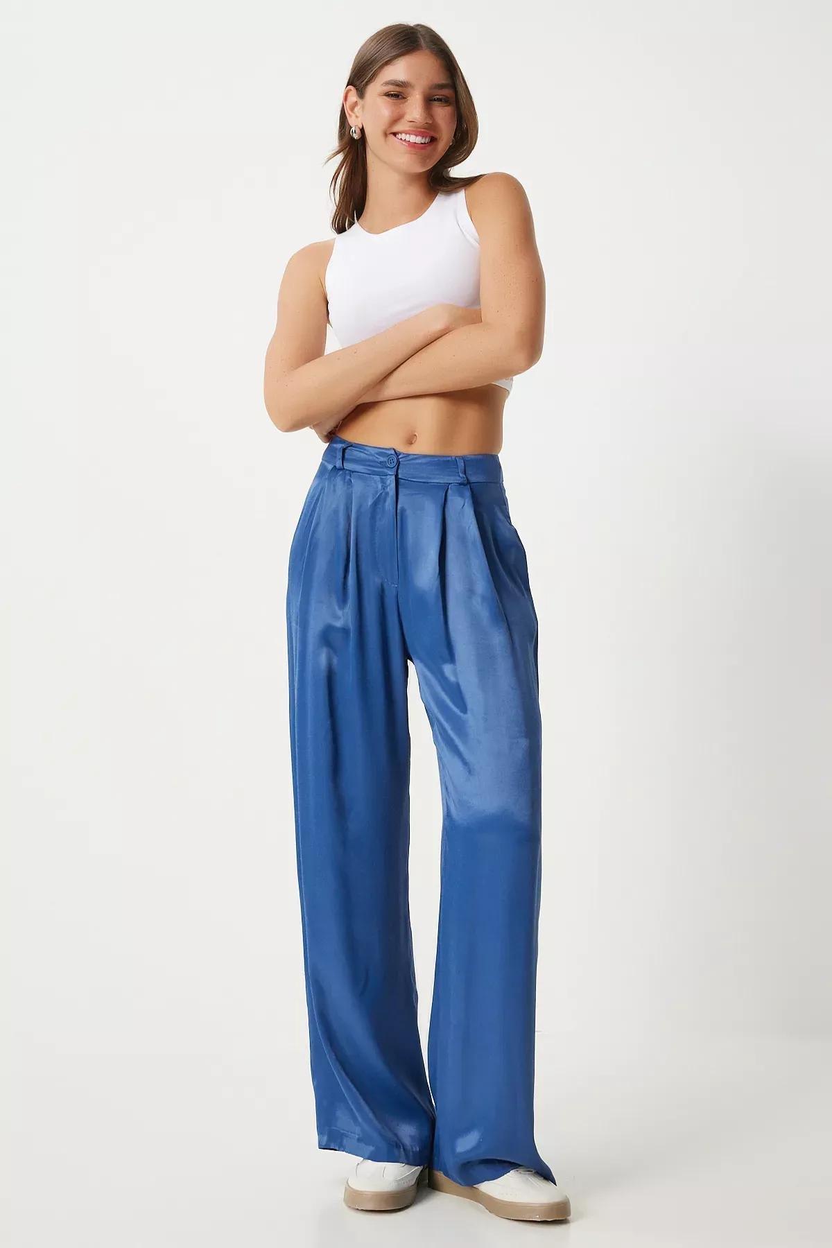 Purple Satin Palazzo Trousers, , large image number 1