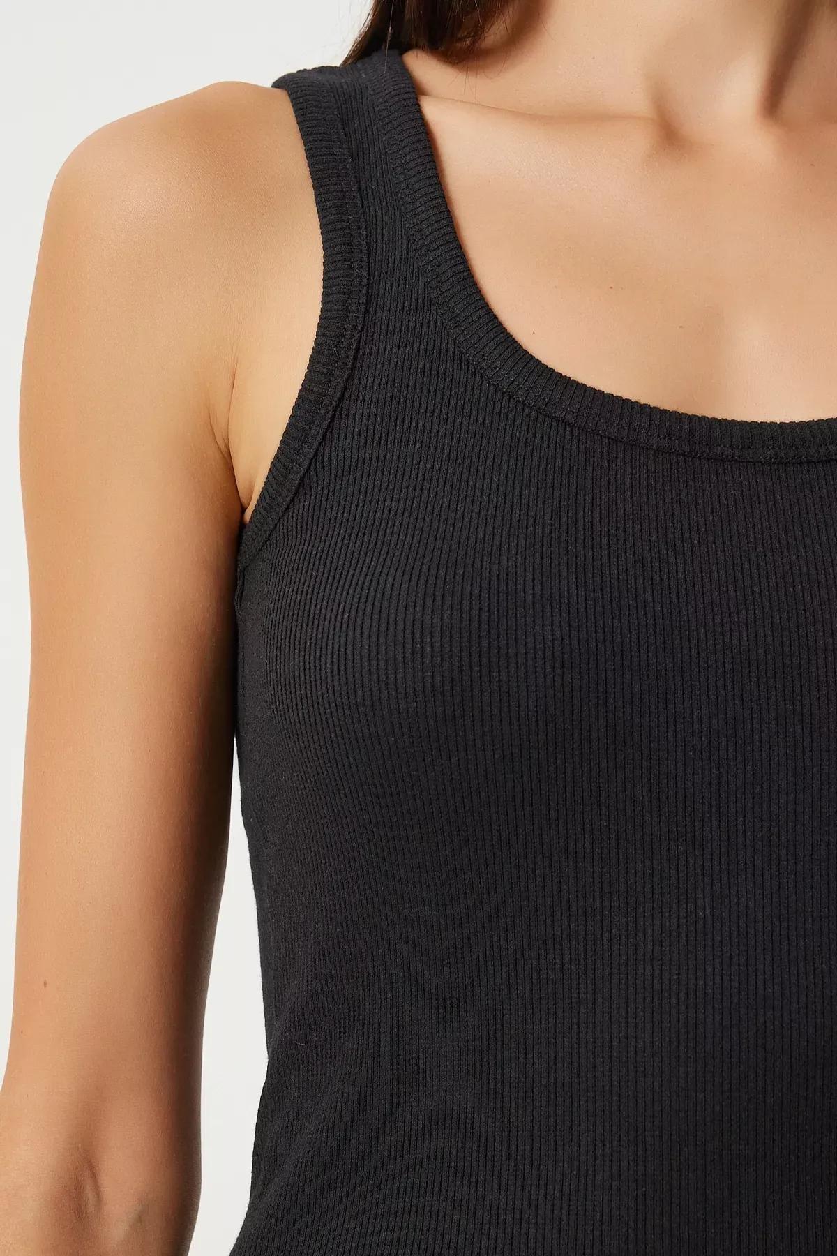 Black Ribbed Strappy Knitted Undershirt, , large image number 3