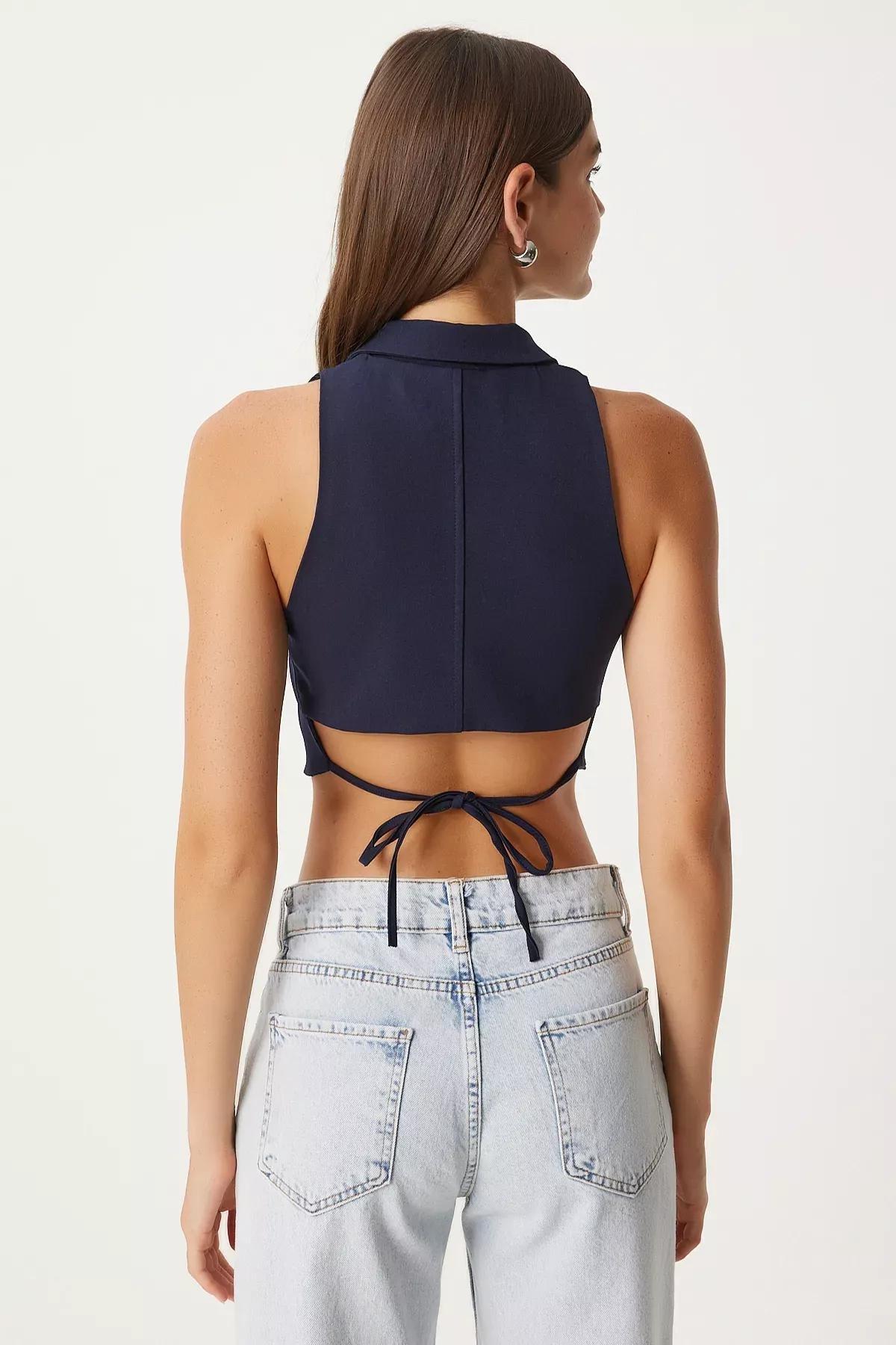 Brown Knitted Bodysuit, Navy blue, large image number 3