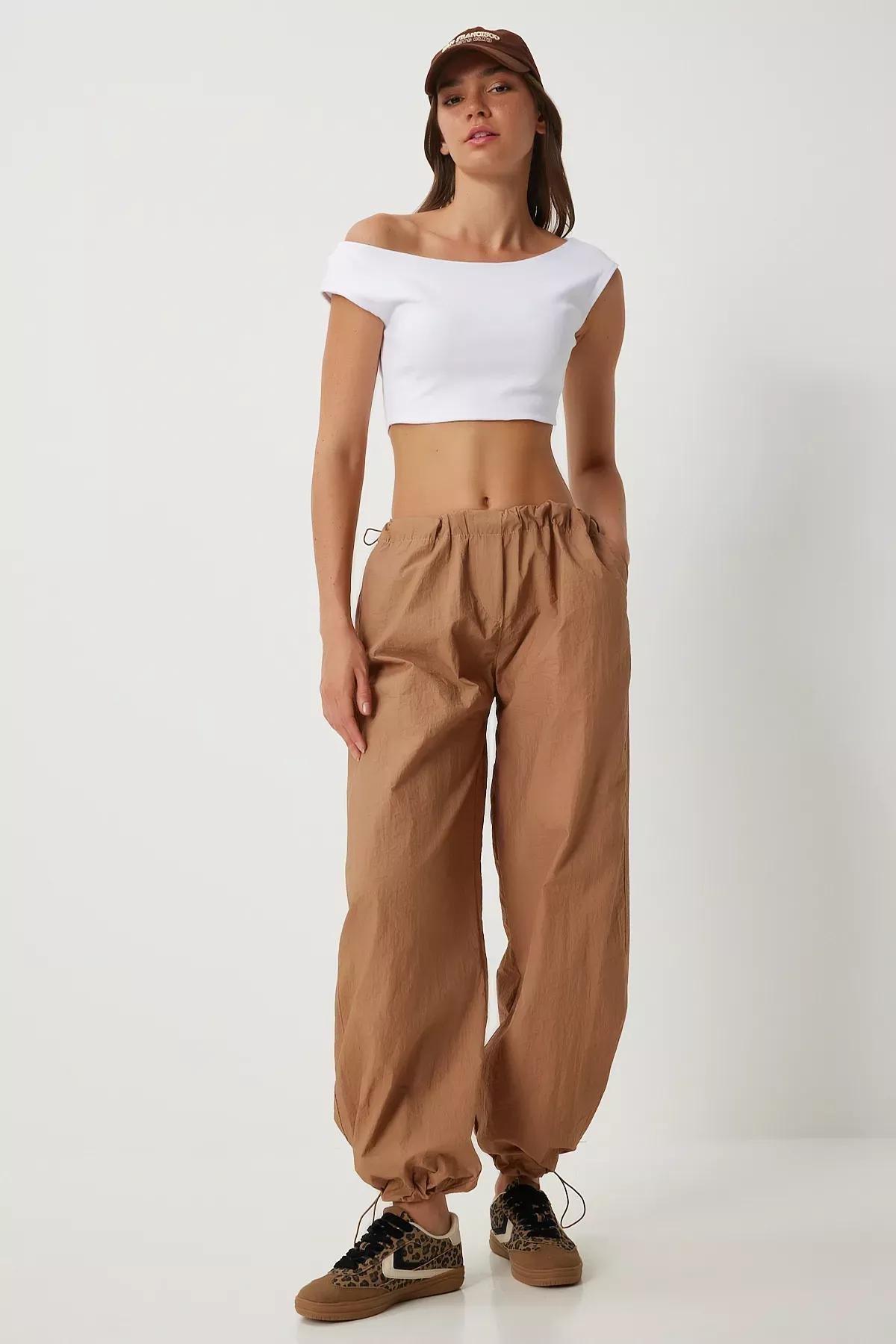 Beige Pocket Parachute Pants, , large image number 0
