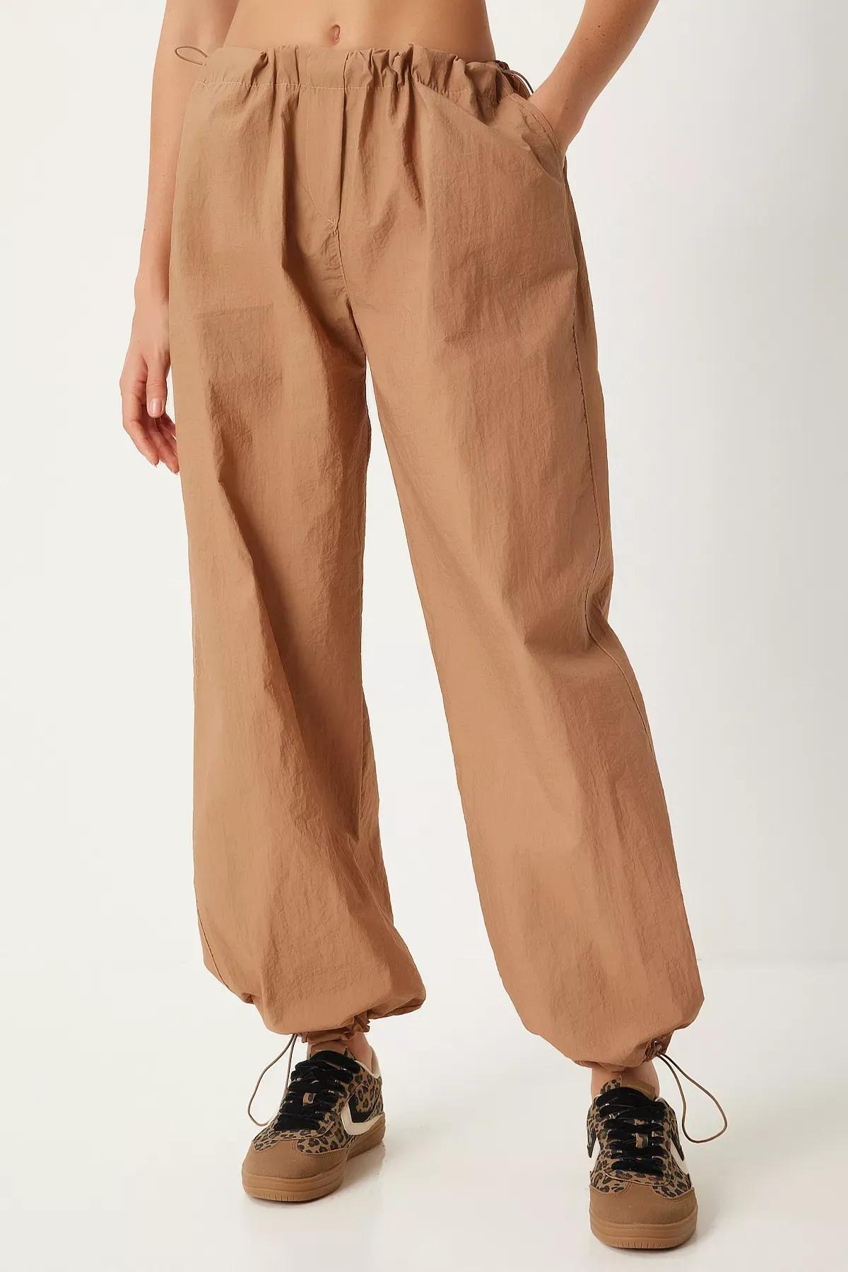 Beige Pocket Parachute Pants, , large image number 1