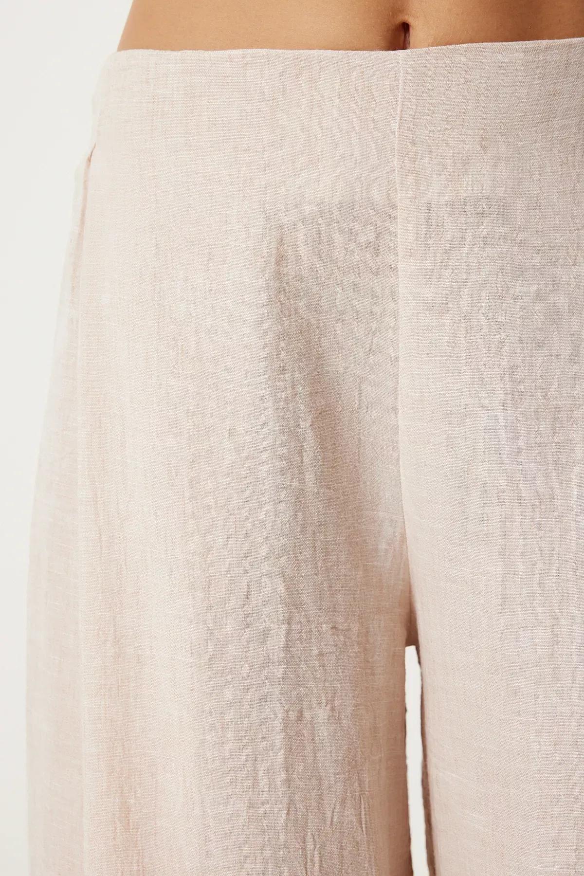 Cream linen blouse wide trousers, Cream, large image number 4