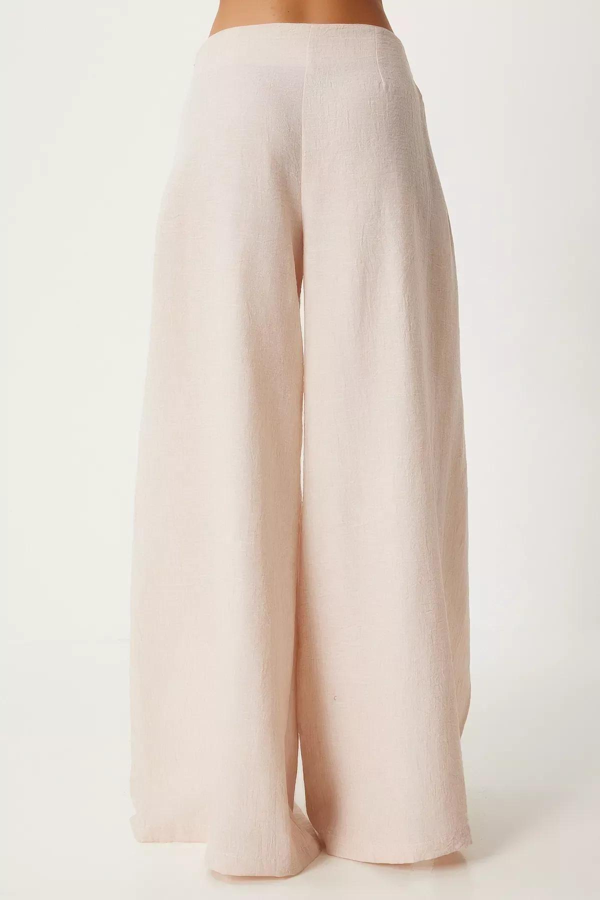 Cream linen blouse wide trousers, Cream, large image number 6