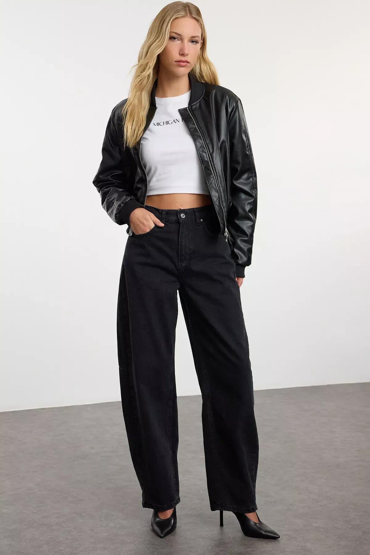 Black Stitch Skater Baggy Jeans, , large image number 0