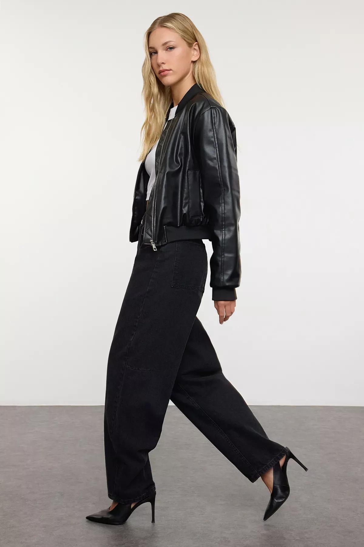 Black Stitch Skater Baggy Jeans, , large image number 1