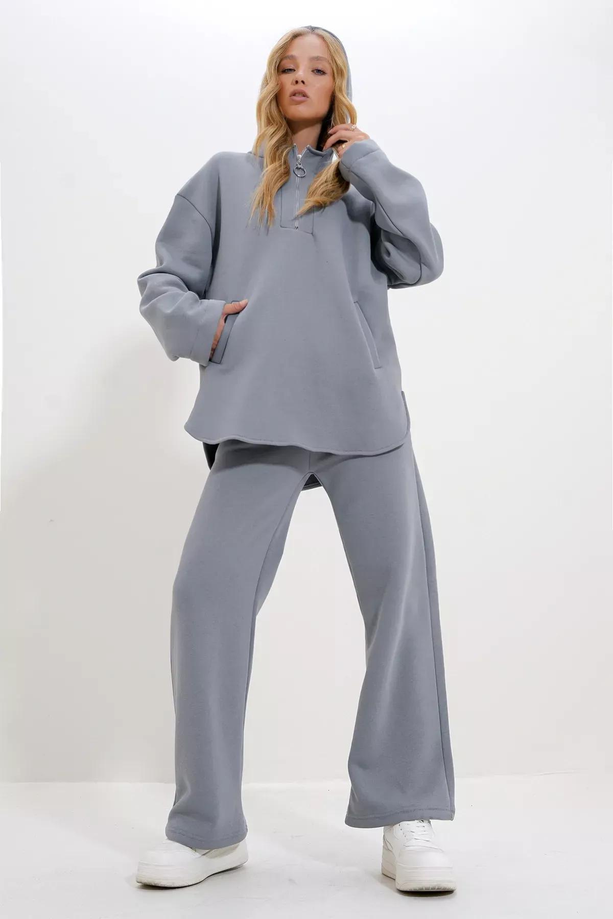 Grey Hooded Zippered Tracksuit, , large image number 0