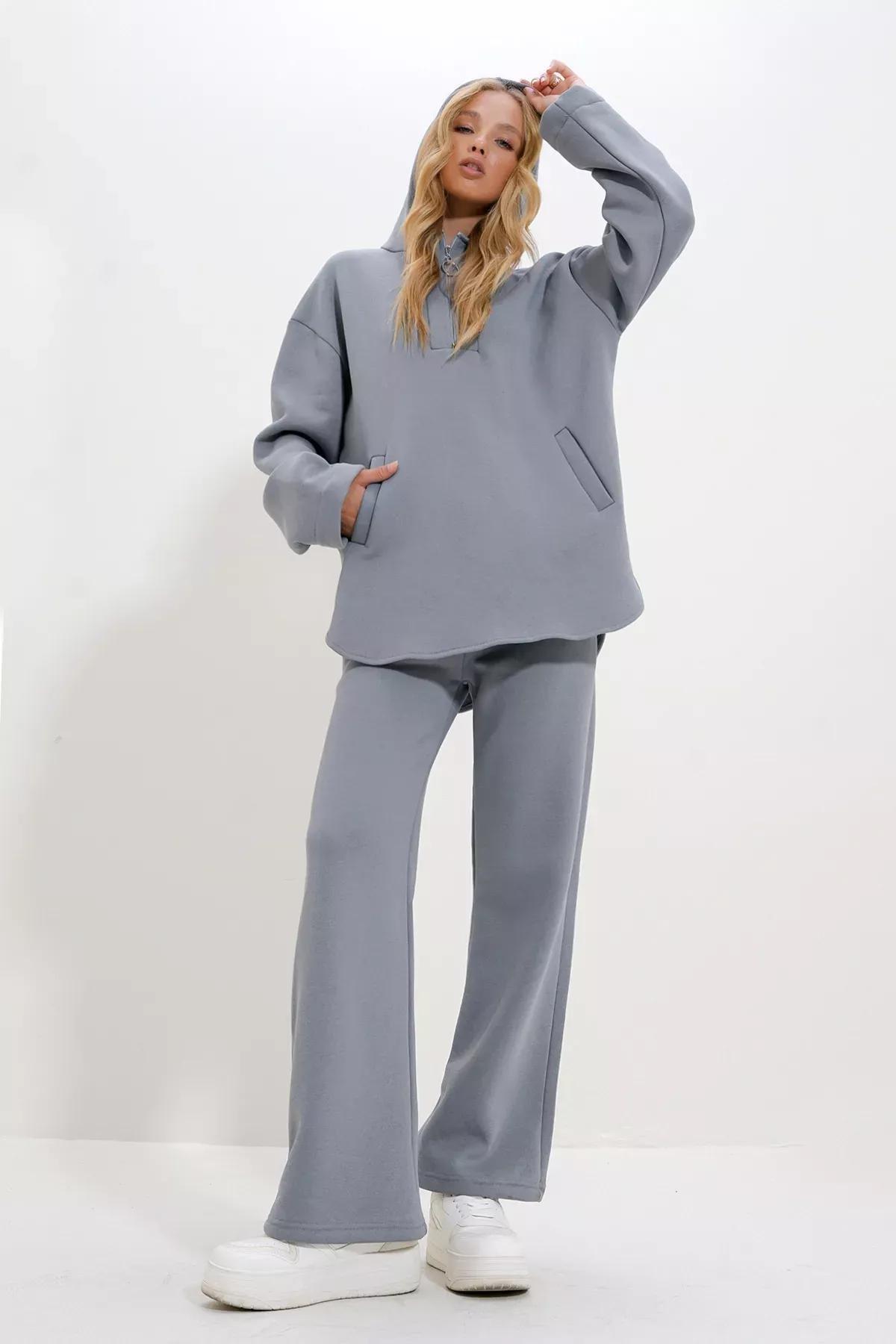 Grey Hooded Zippered Tracksuit, , large image number 2