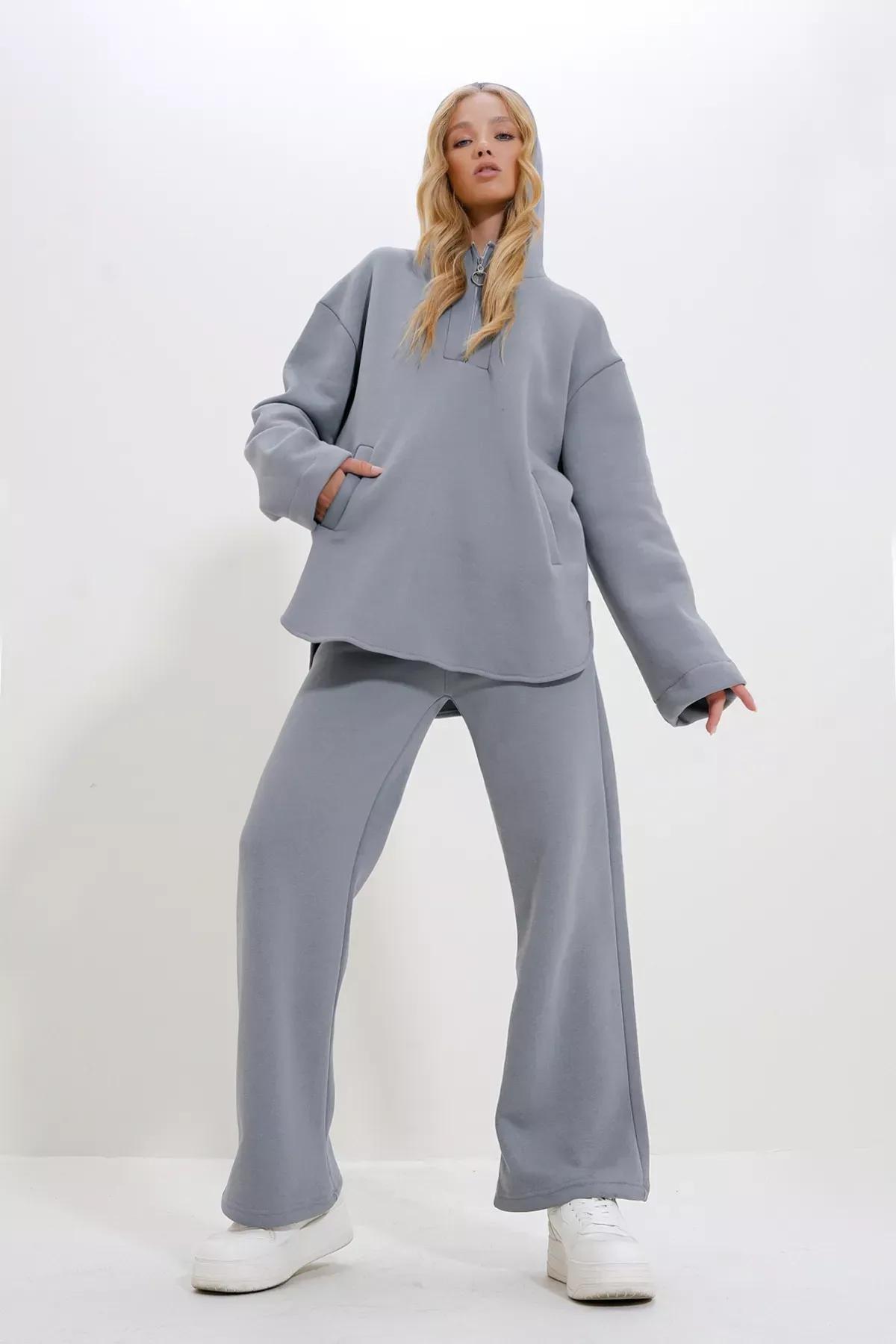 Grey Hooded Zippered Tracksuit, , large image number 3