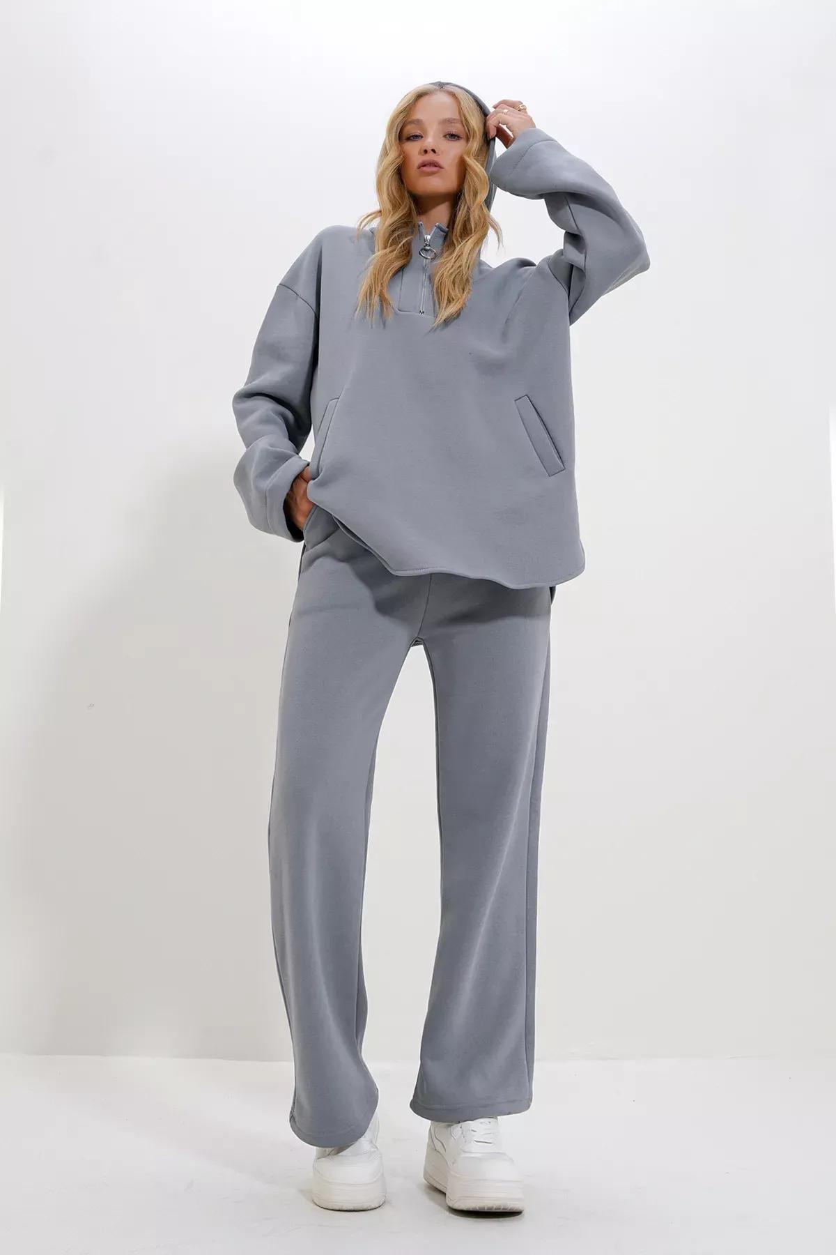 Grey Hooded Zippered Tracksuit, , large image number 4