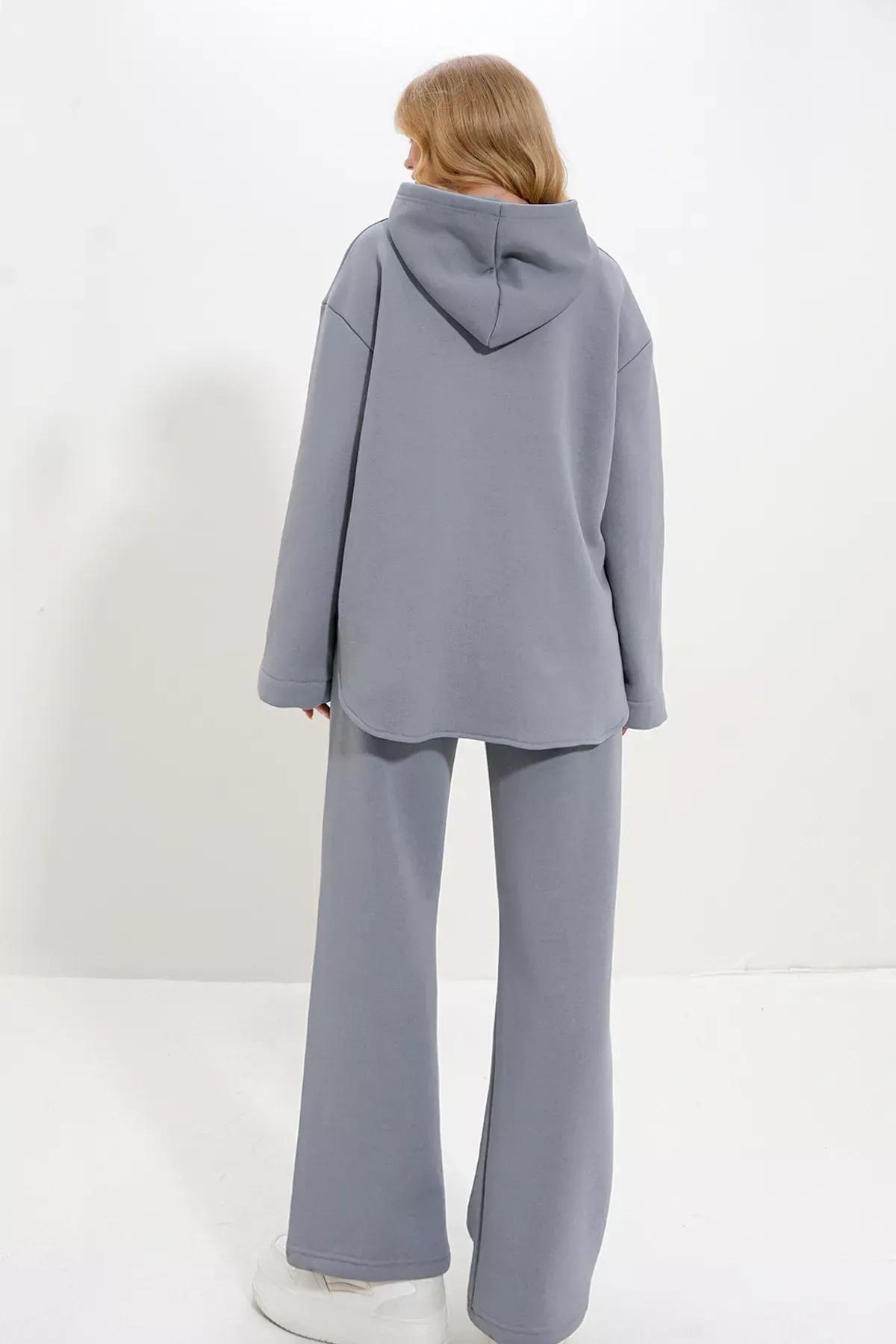 Grey Hooded Zippered Tracksuit, , large image number 5
