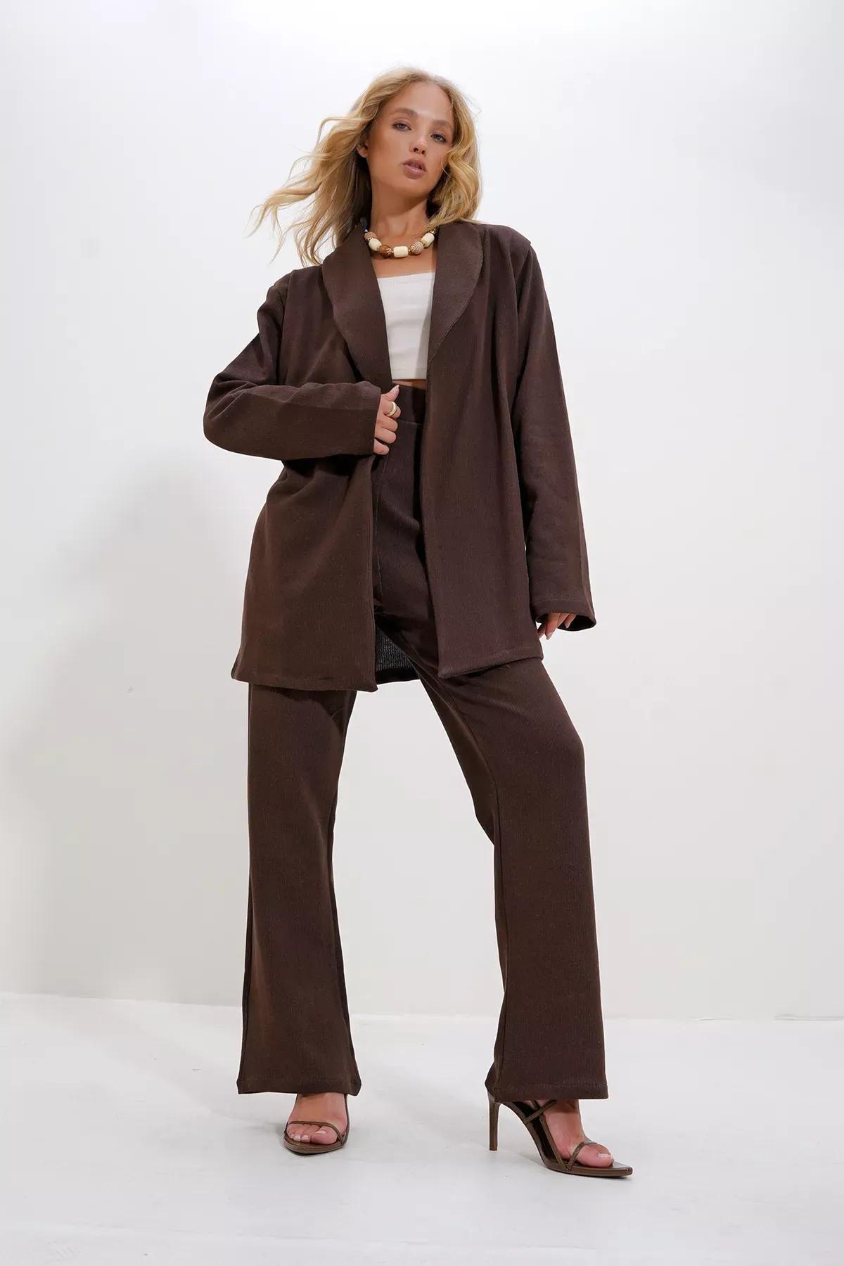 Grey Crop Sweat Trouser Set, Brown, large image number 3