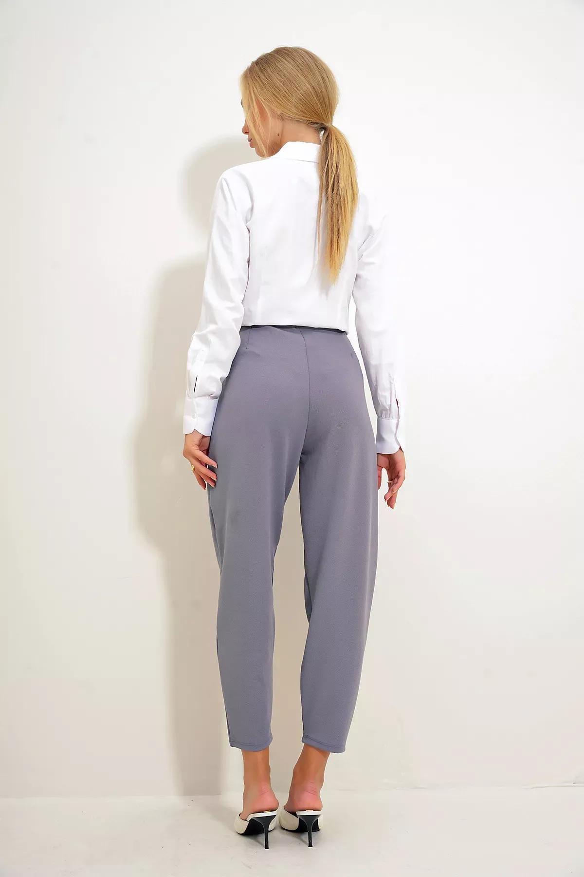 Grey High-Waist Flowy Trousers, Grey, large image number 5