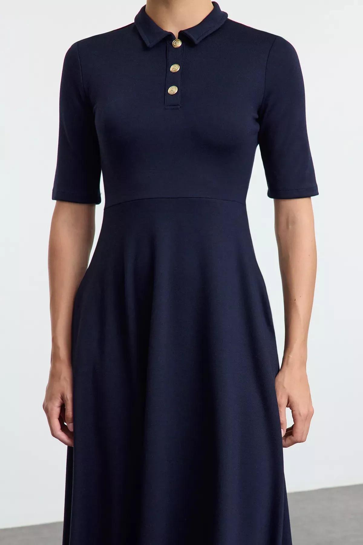 Navy Skater Midi Knit Dress, Navy blue, large image number 2