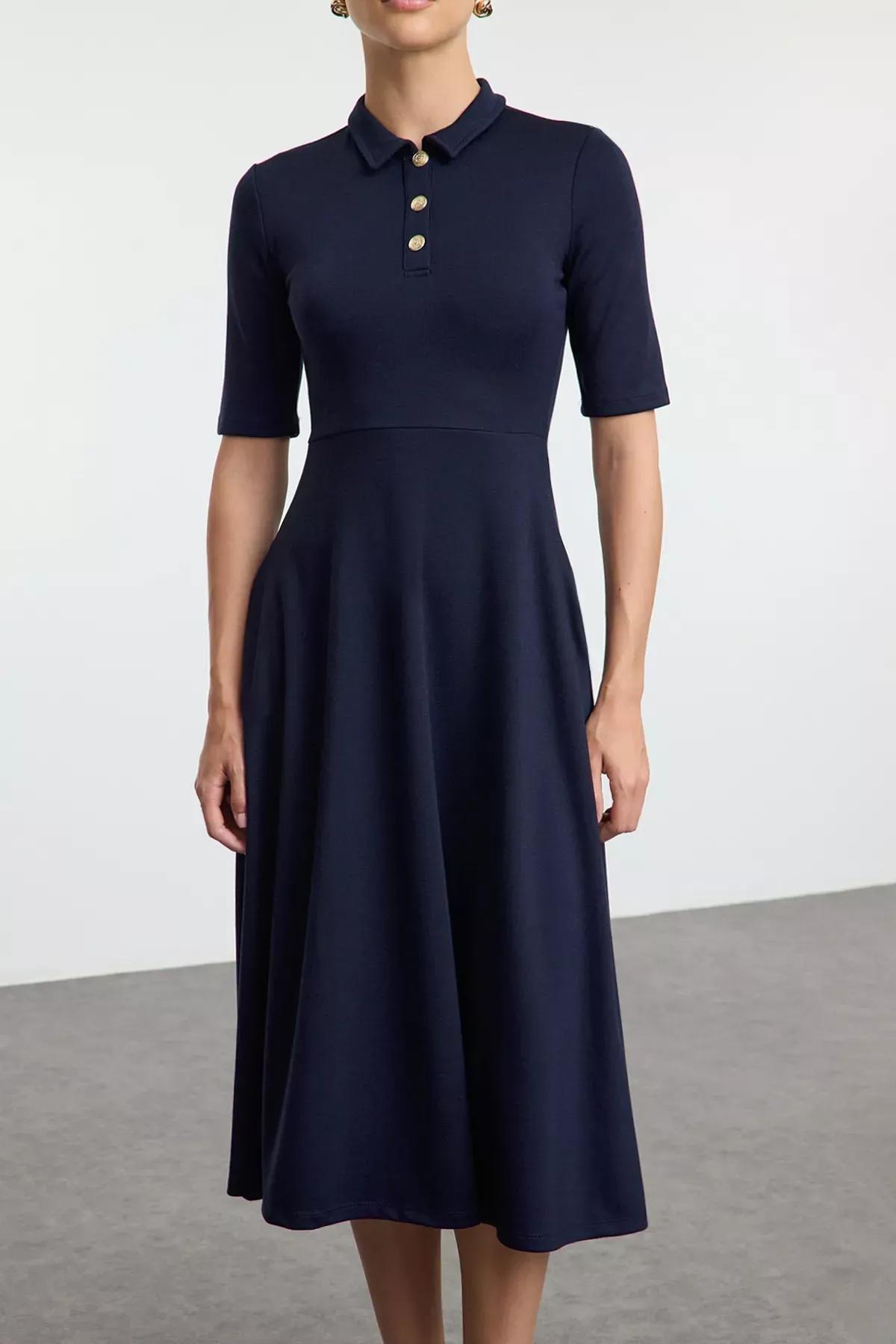Navy Skater Midi Knit Dress, Navy blue, large image number 3