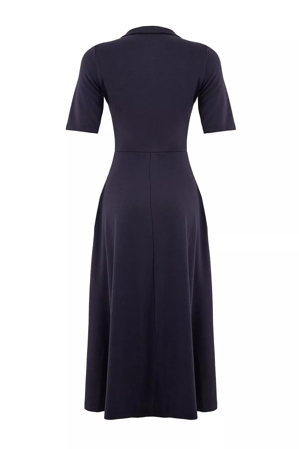 Navy Skater Midi Knit Dress, Navy blue, large image number 5